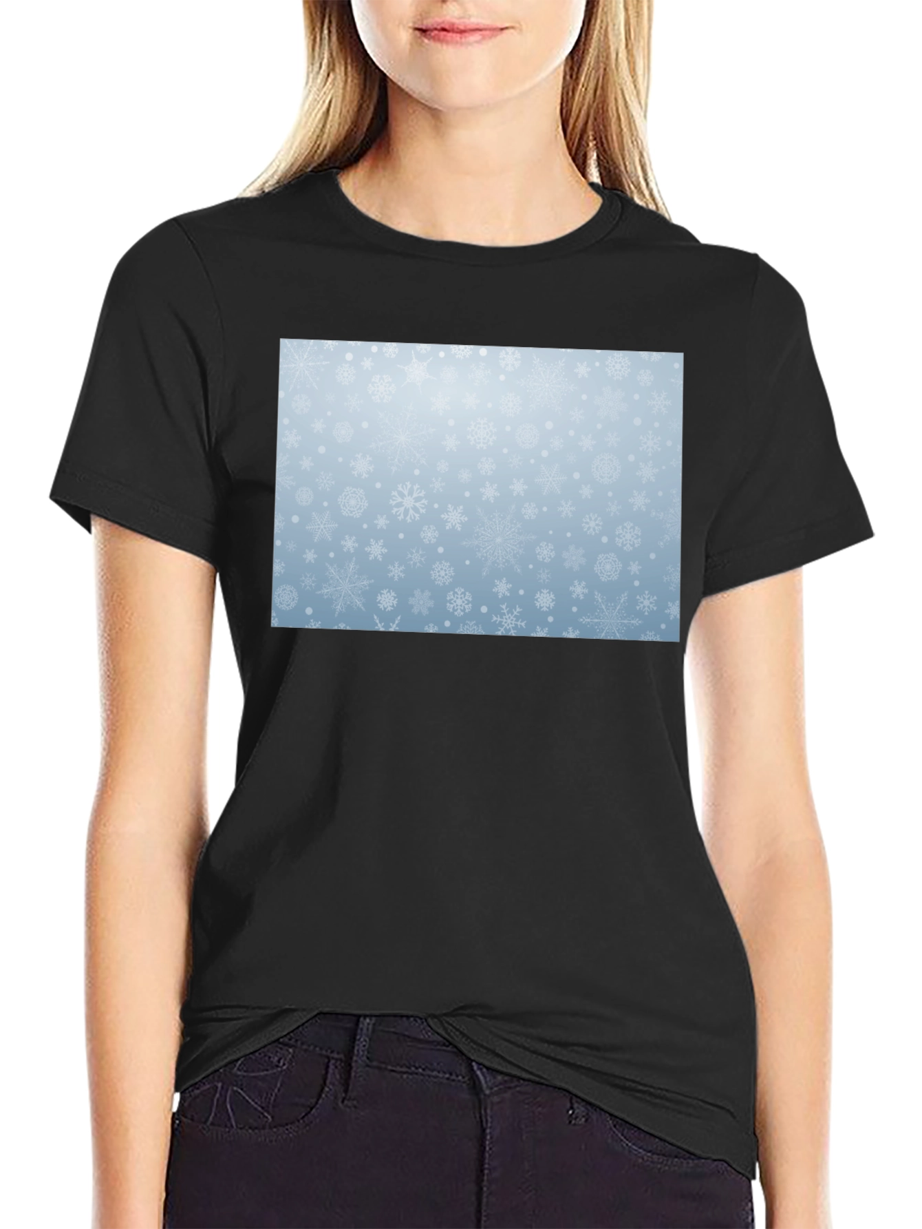 Snowflake Pattern Black T-Shirt