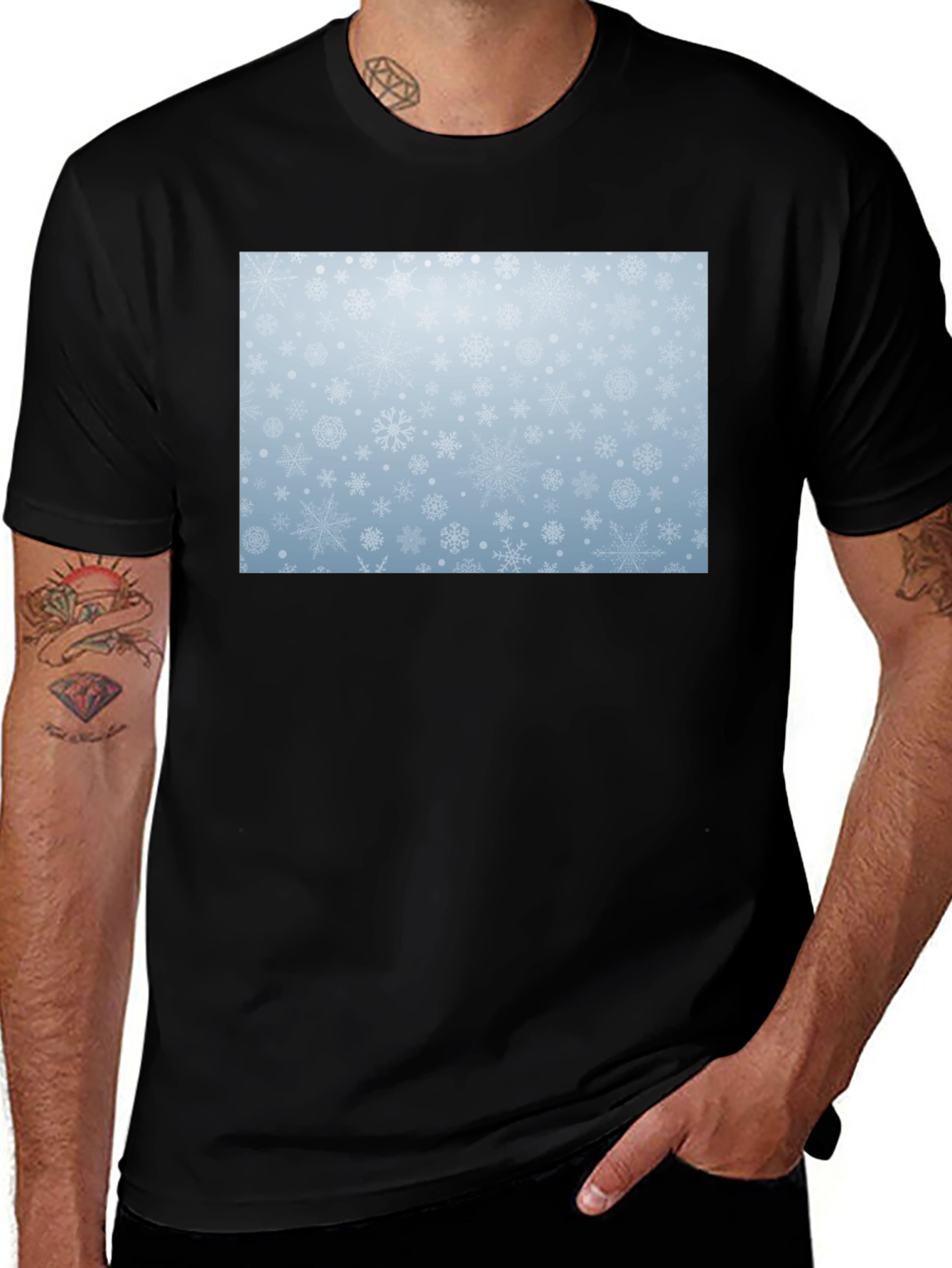 Snowflake Pattern Black T-Shirt