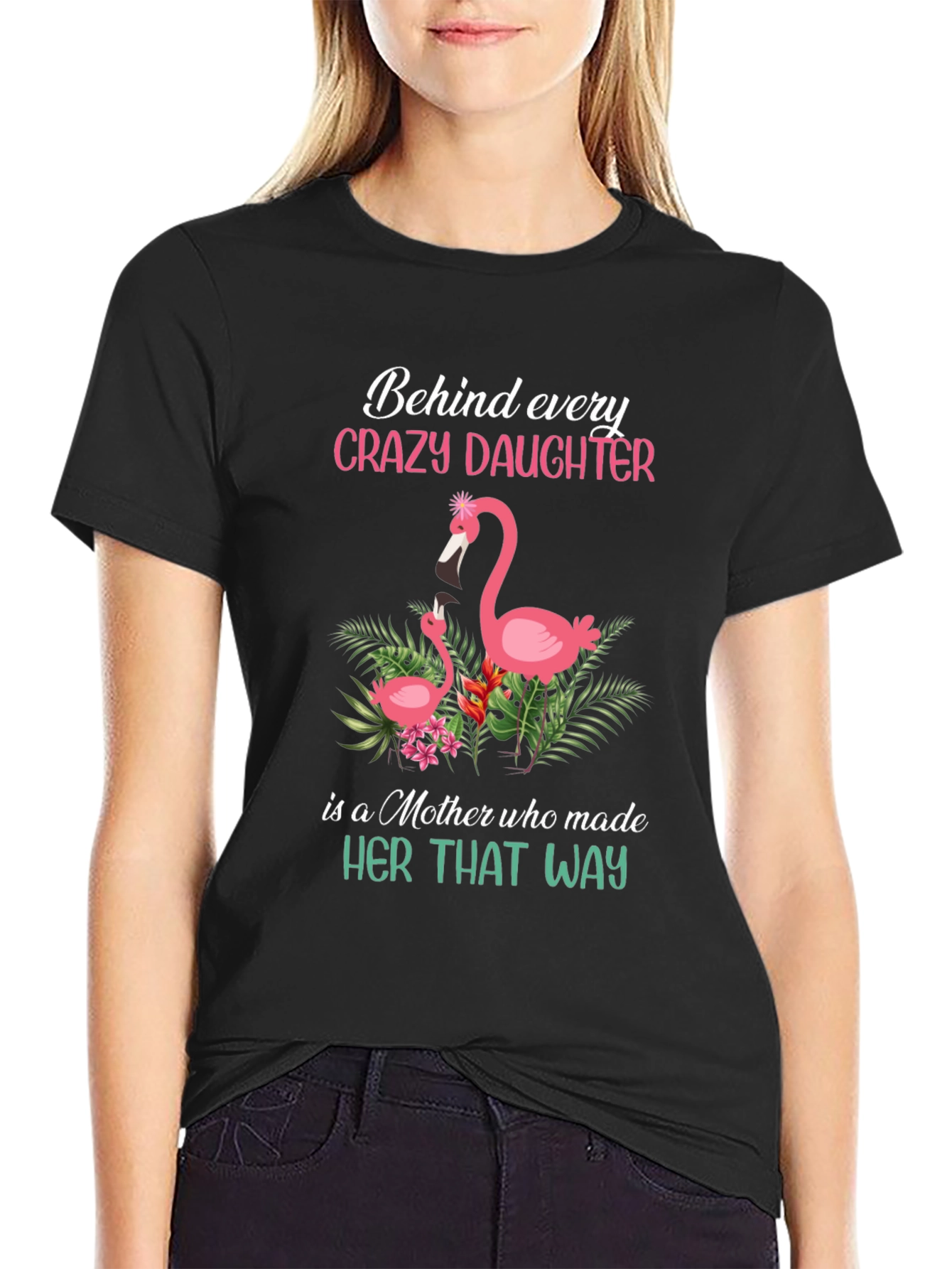 Crazy Daughter Mother Flamingo Graphic T-Shirt