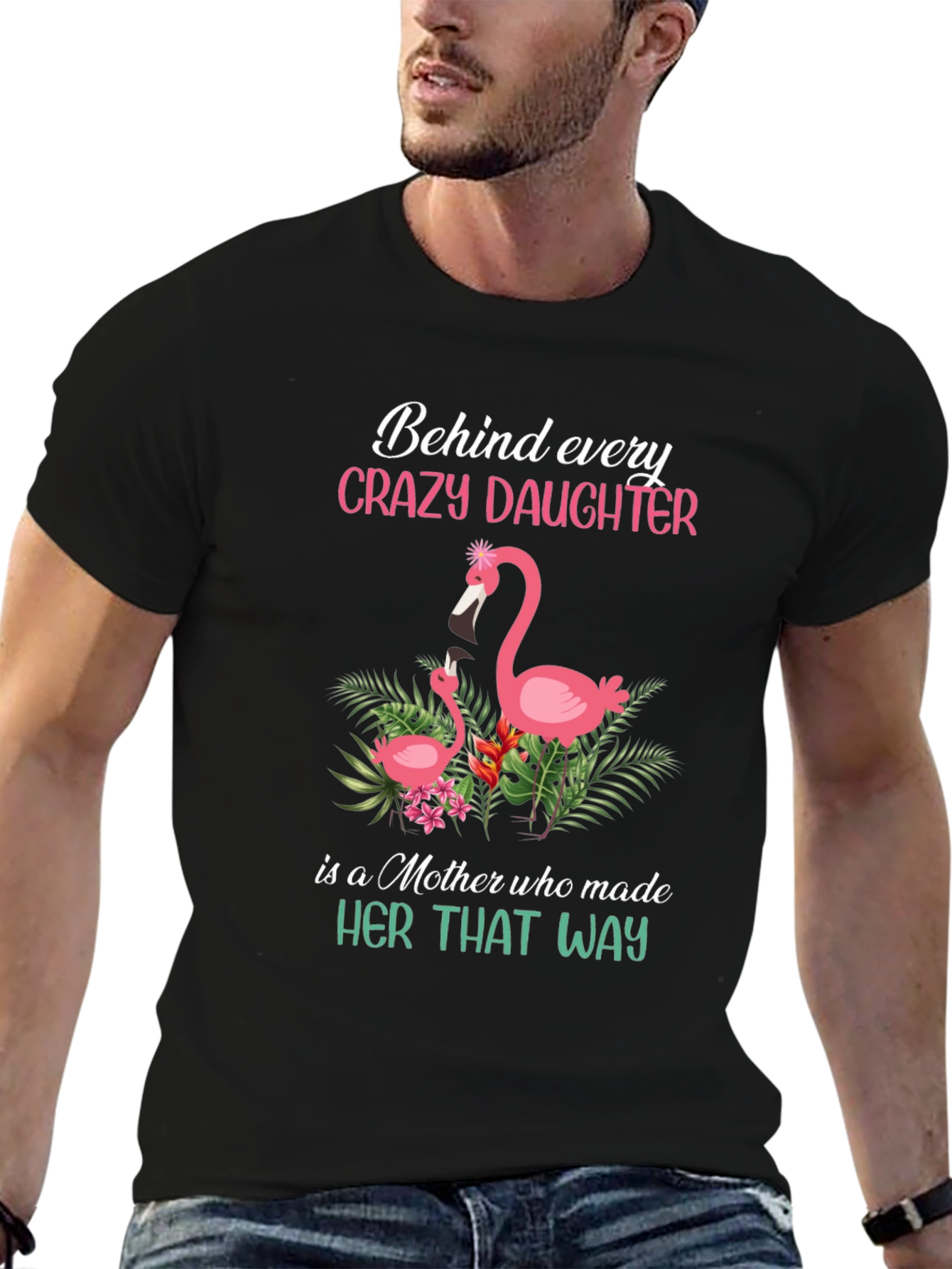 Crazy Daughter Mother Flamingo Graphic T-Shirt