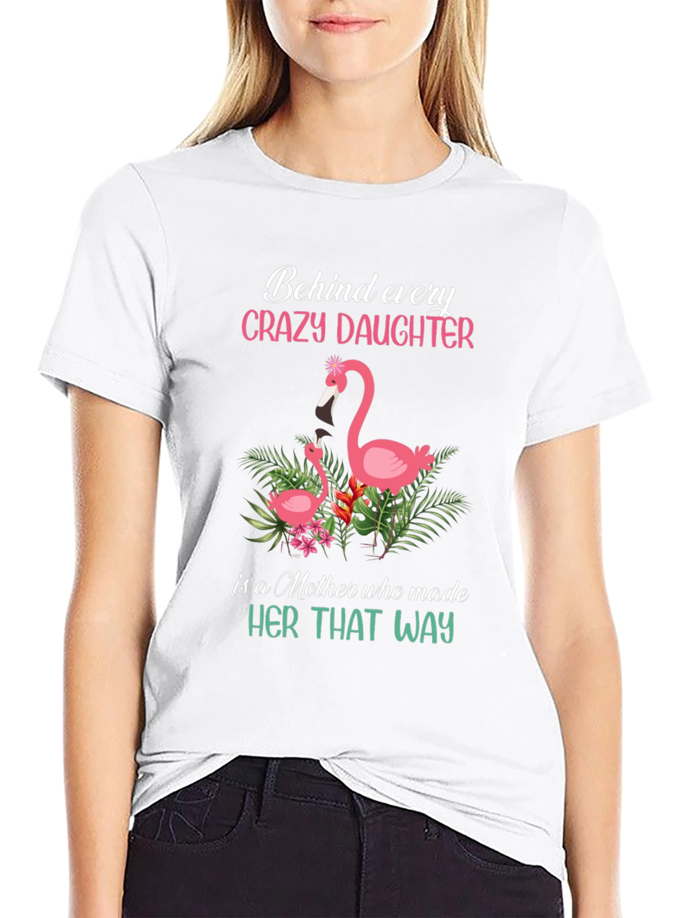 Crazy Daughter Mother Flamingo Graphic T-Shirt