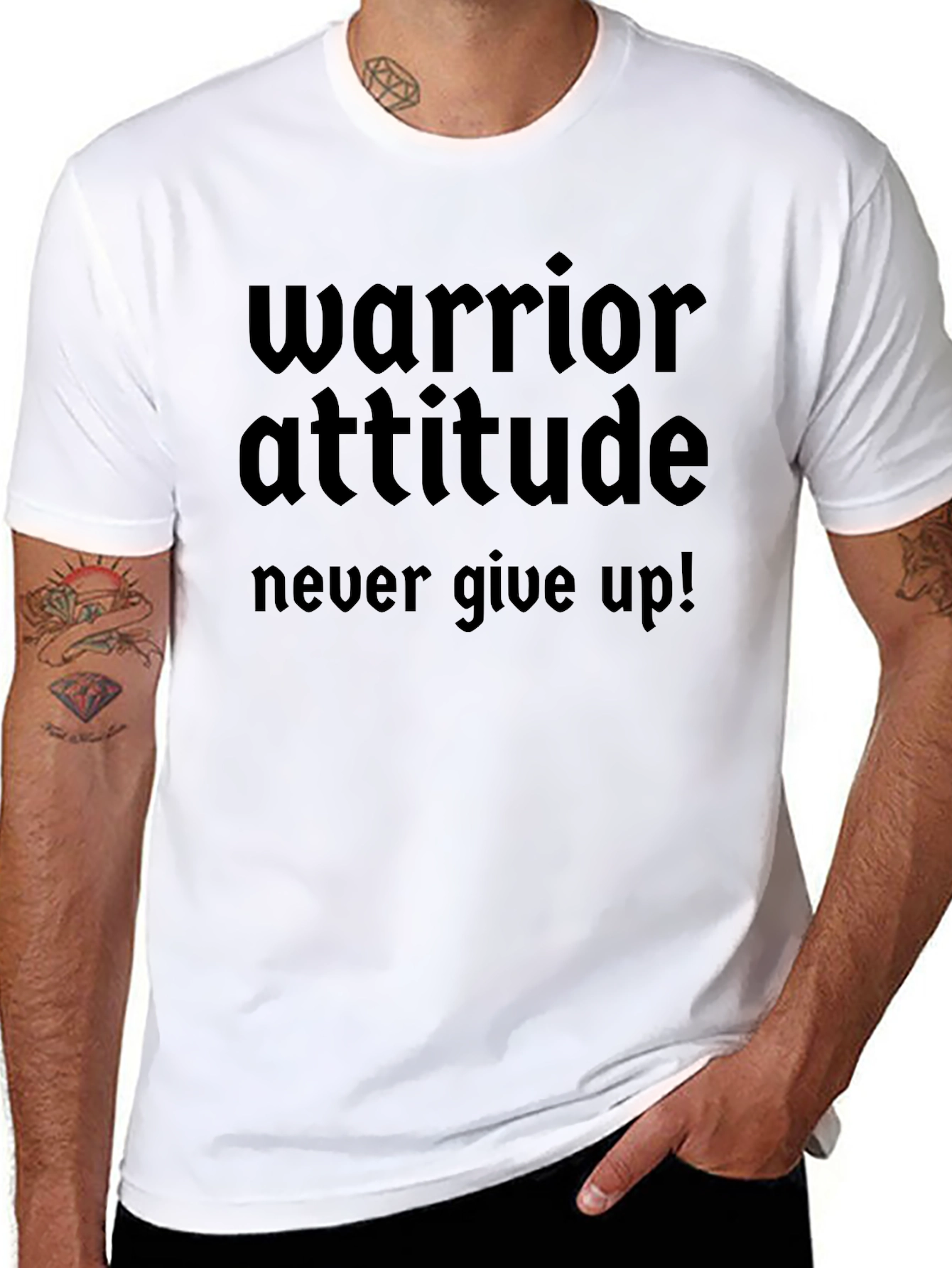 Warrior Attitude Black T-Shirt - Never Give Up!