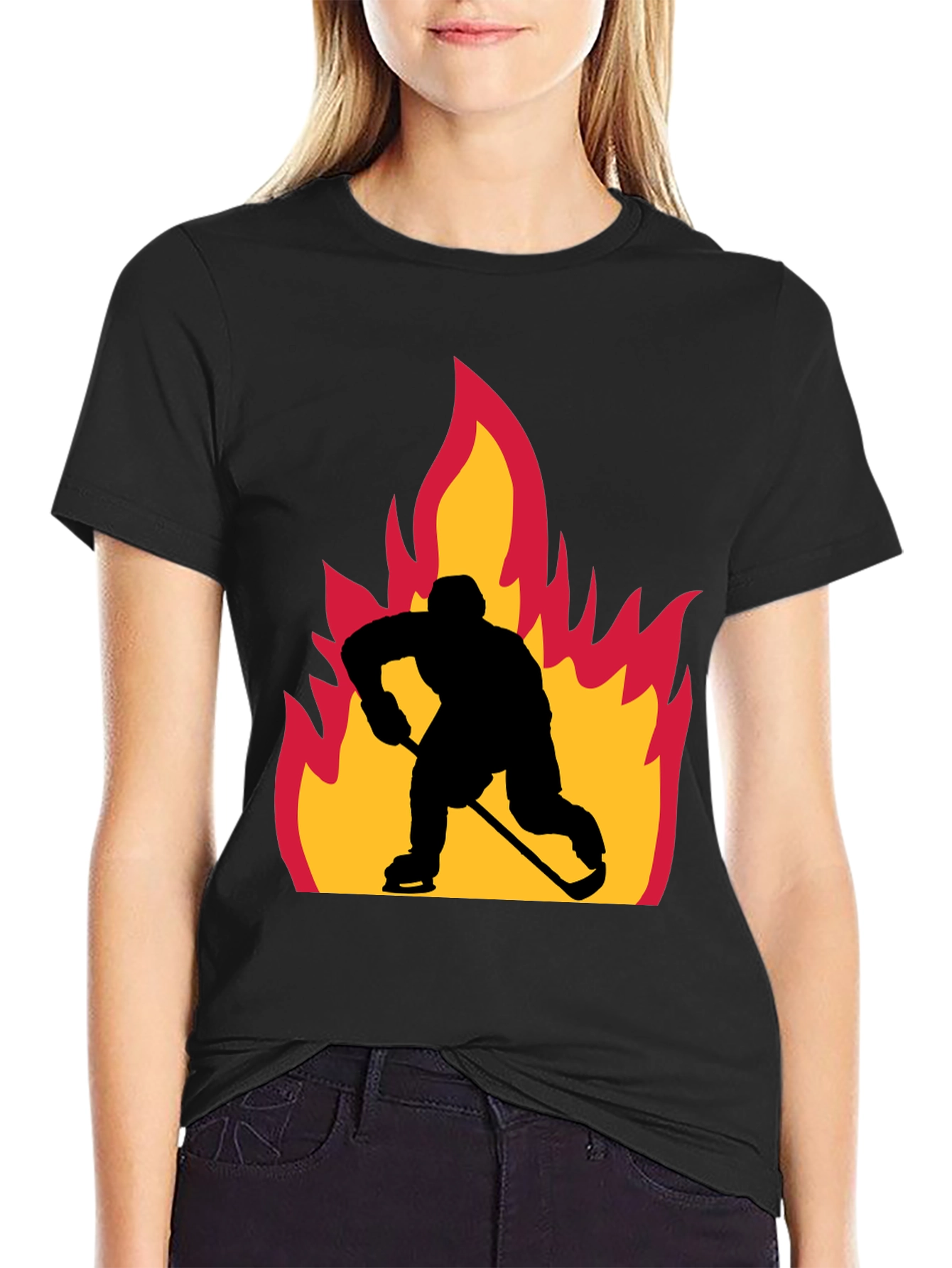 Hockey Player on Fire Graphic Tee