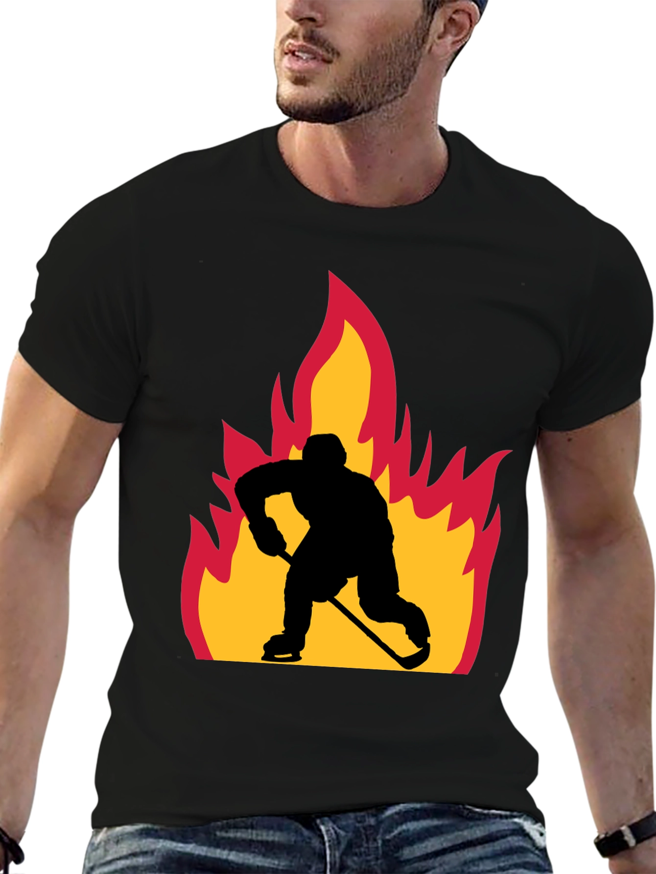 Hockey Player on Fire Graphic Tee