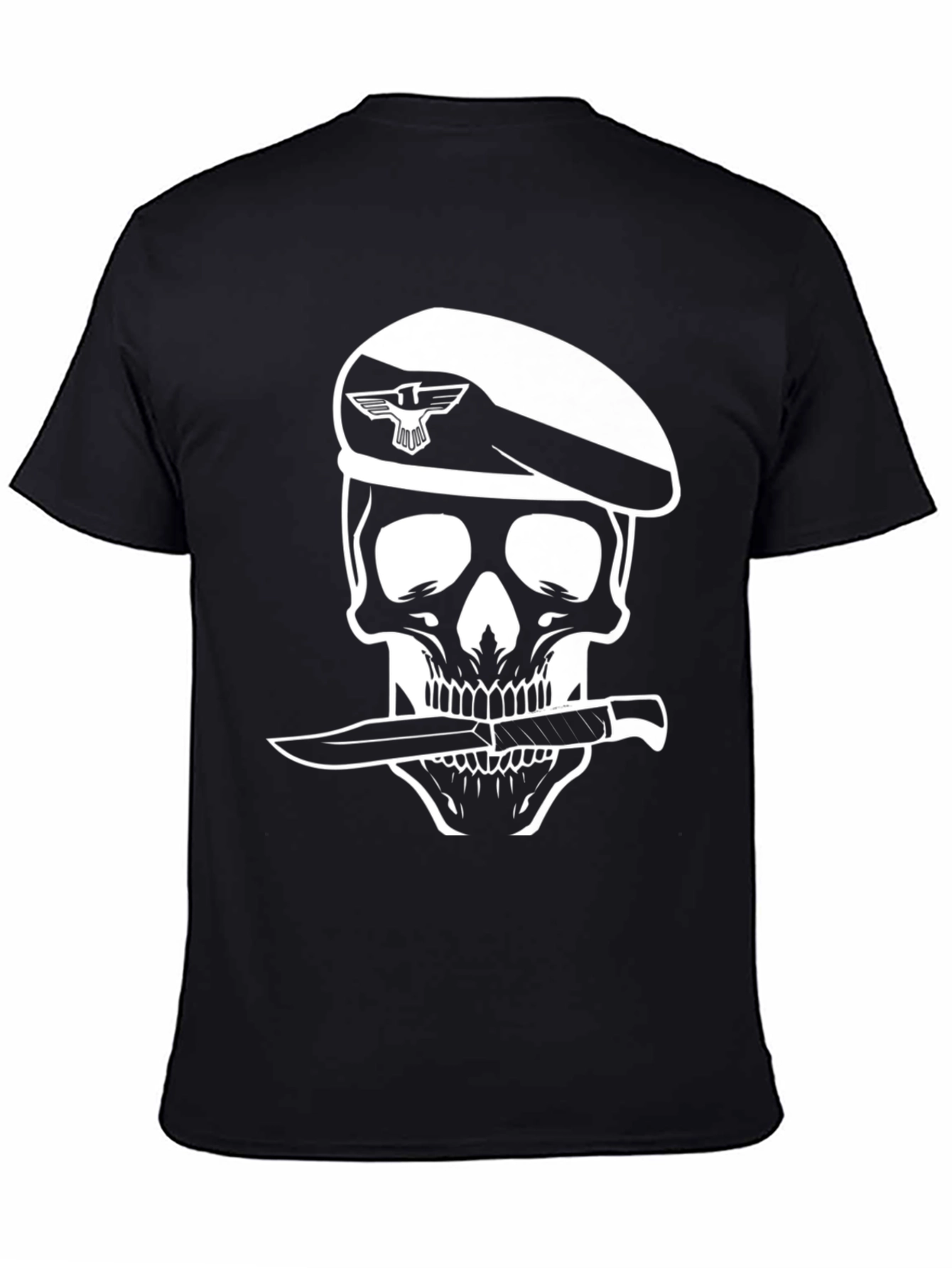 Skull Beret Knife T-Shirt - Edgy Graphic Tee