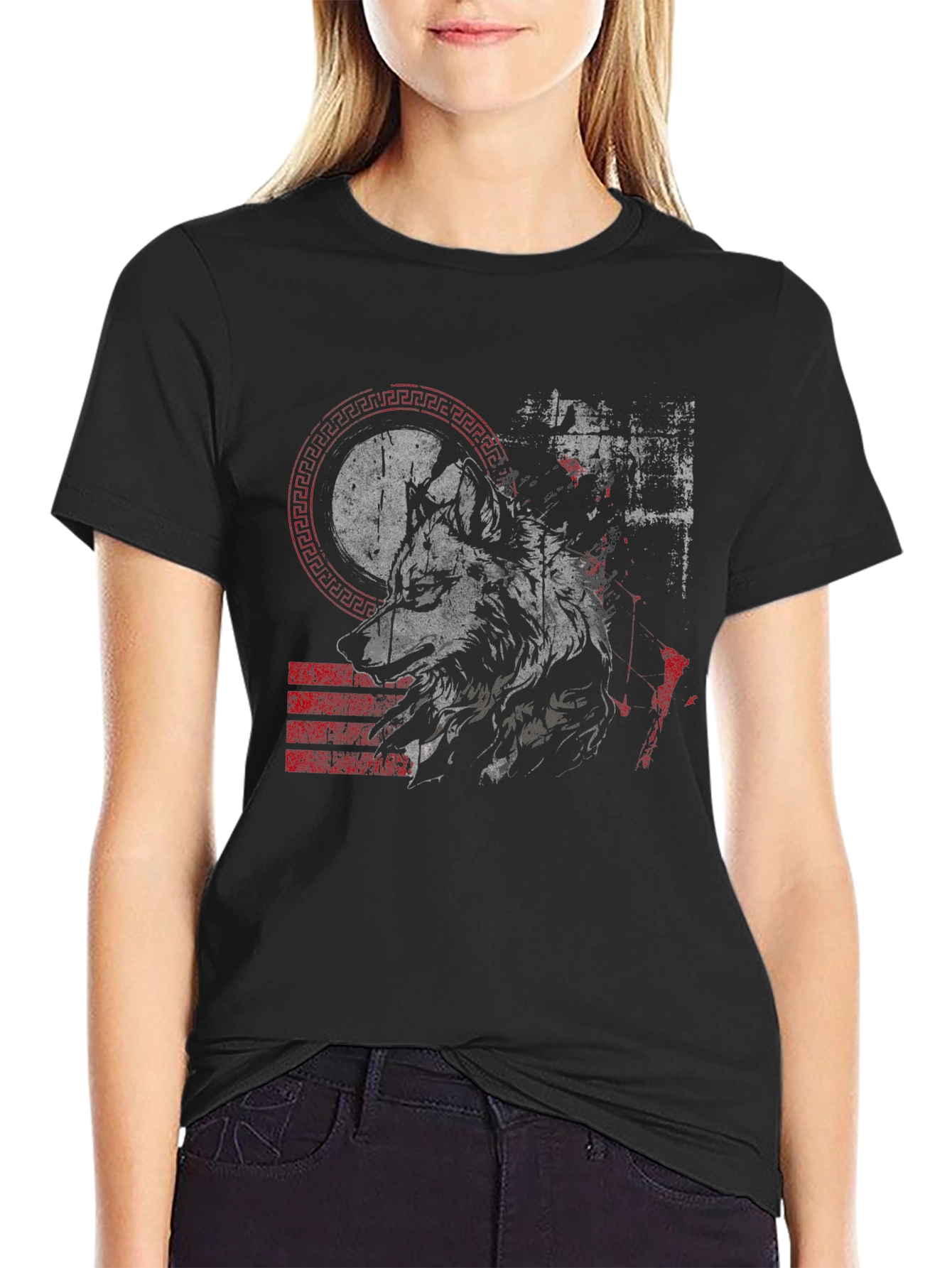 Wolf Graphic Print Mens Black T-Shirt