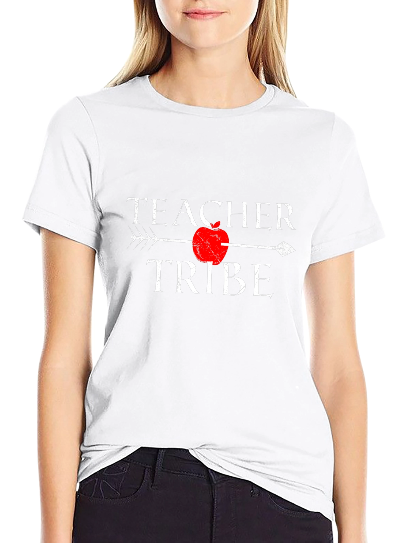 Teacher Tribe T-Shirt with Arrow and Apple