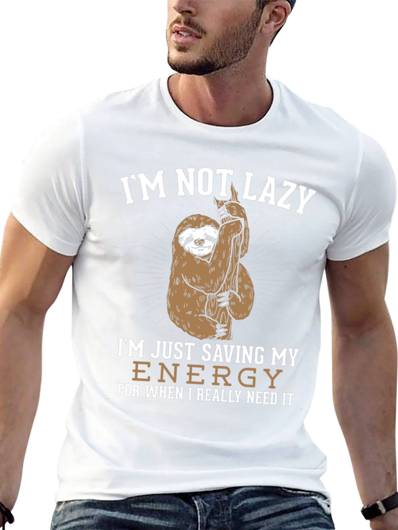 Funny Sloth Saving Energy Graphic T-Shirt