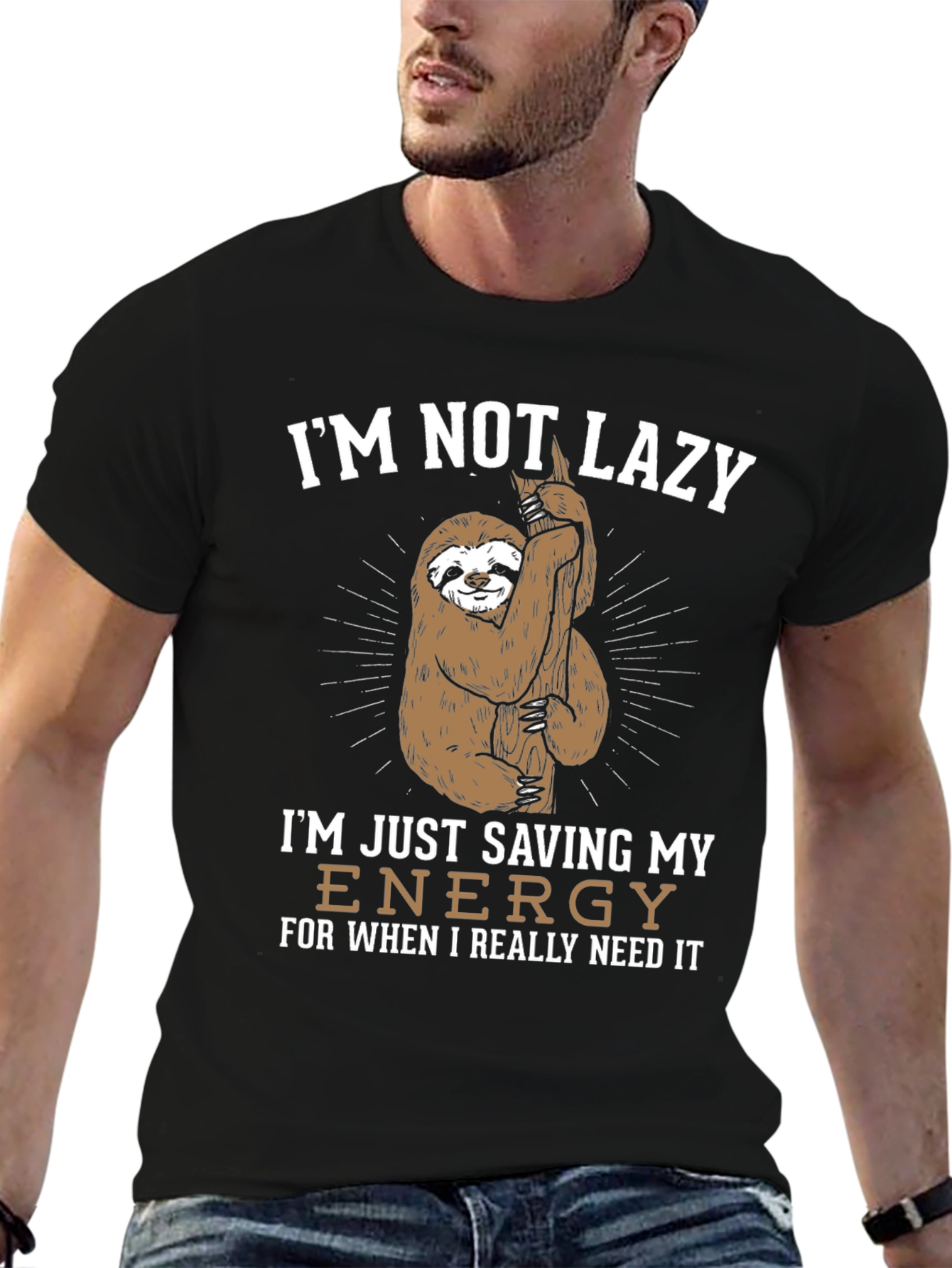 Funny Sloth Saving Energy Graphic T-Shirt
