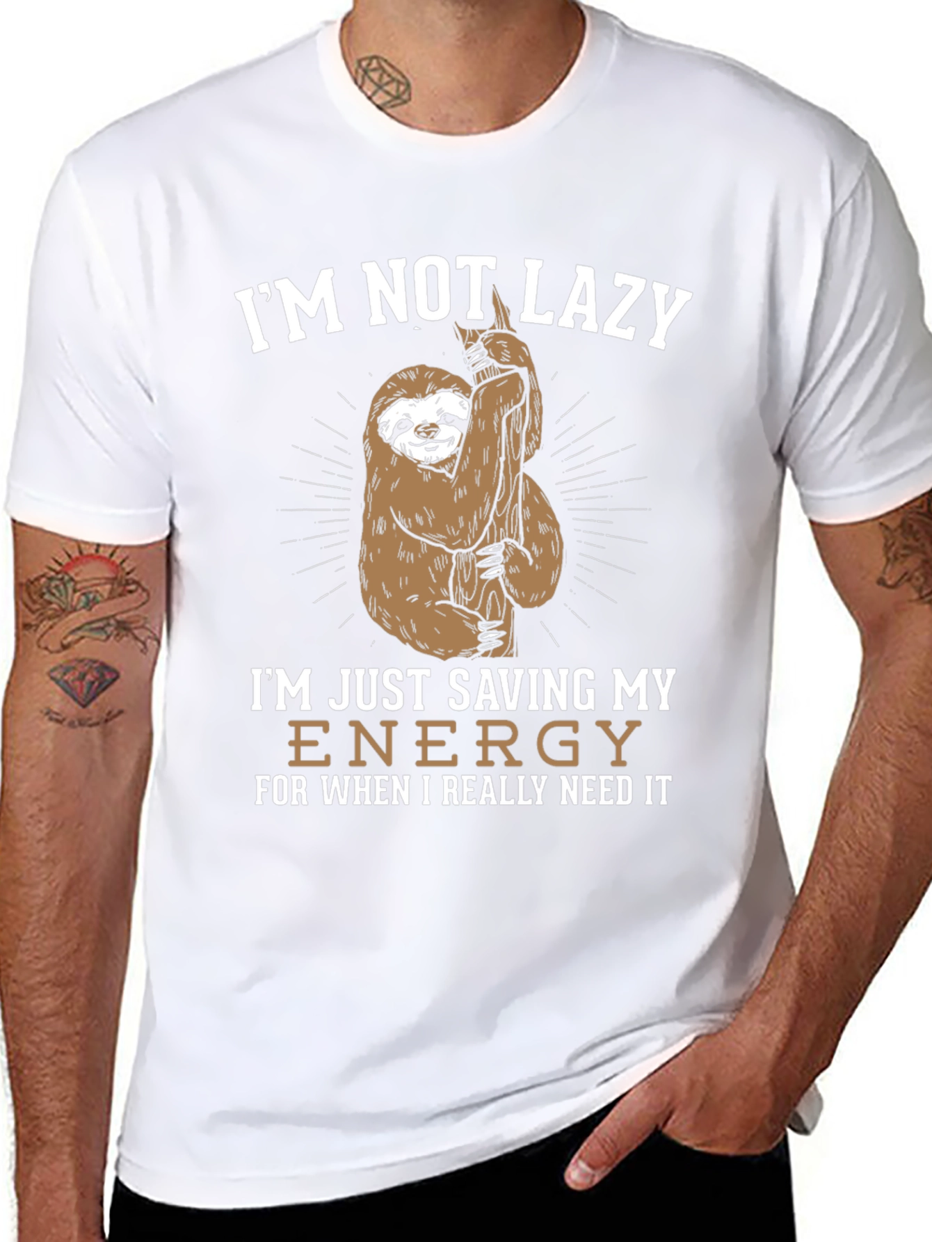 Funny Sloth Saving Energy Graphic T-Shirt