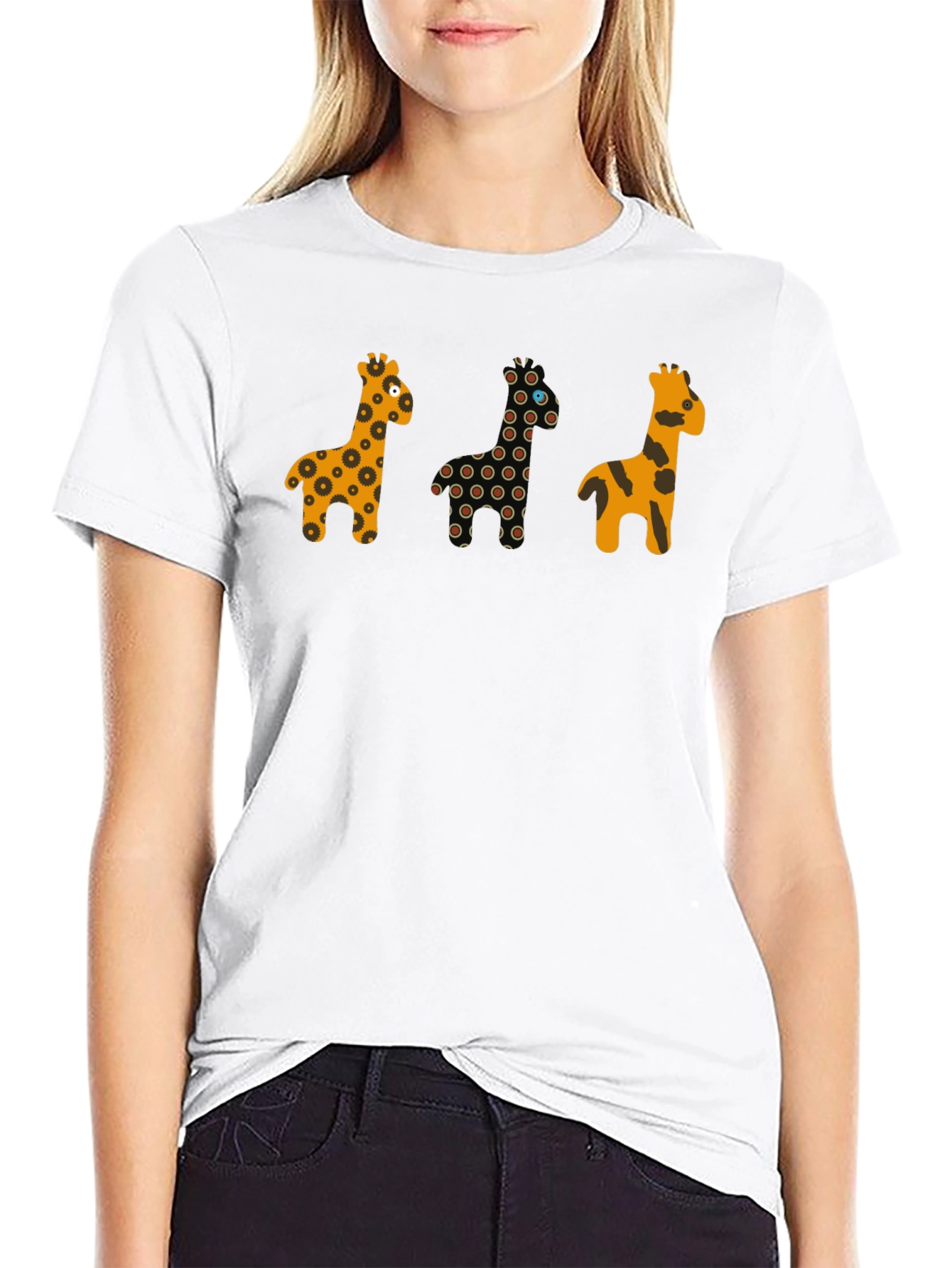 Giraffe Print Black Crew Neck T-Shirt