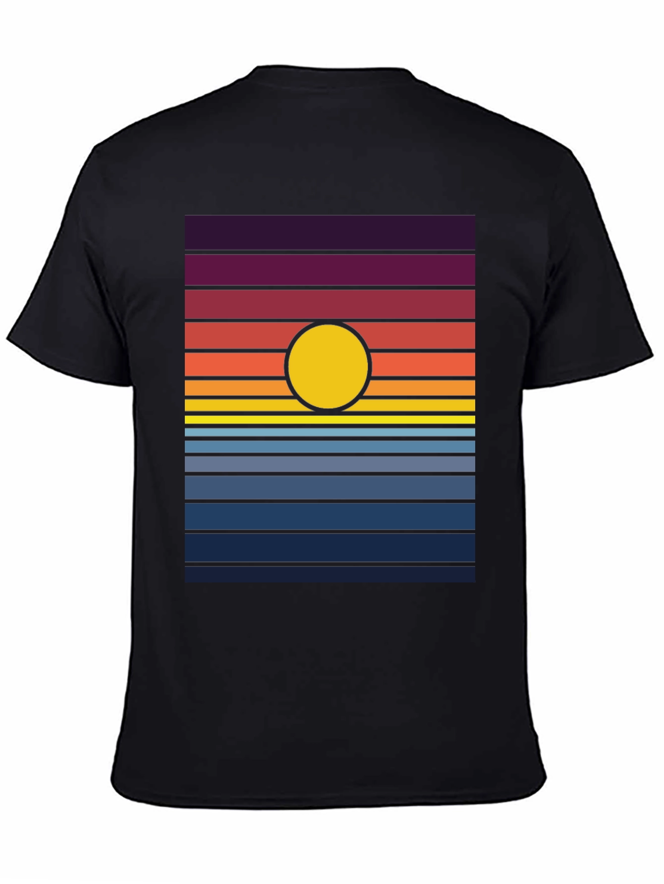 Retro Sunset Graphic Tee - Black Cotton Blend T-Shirt