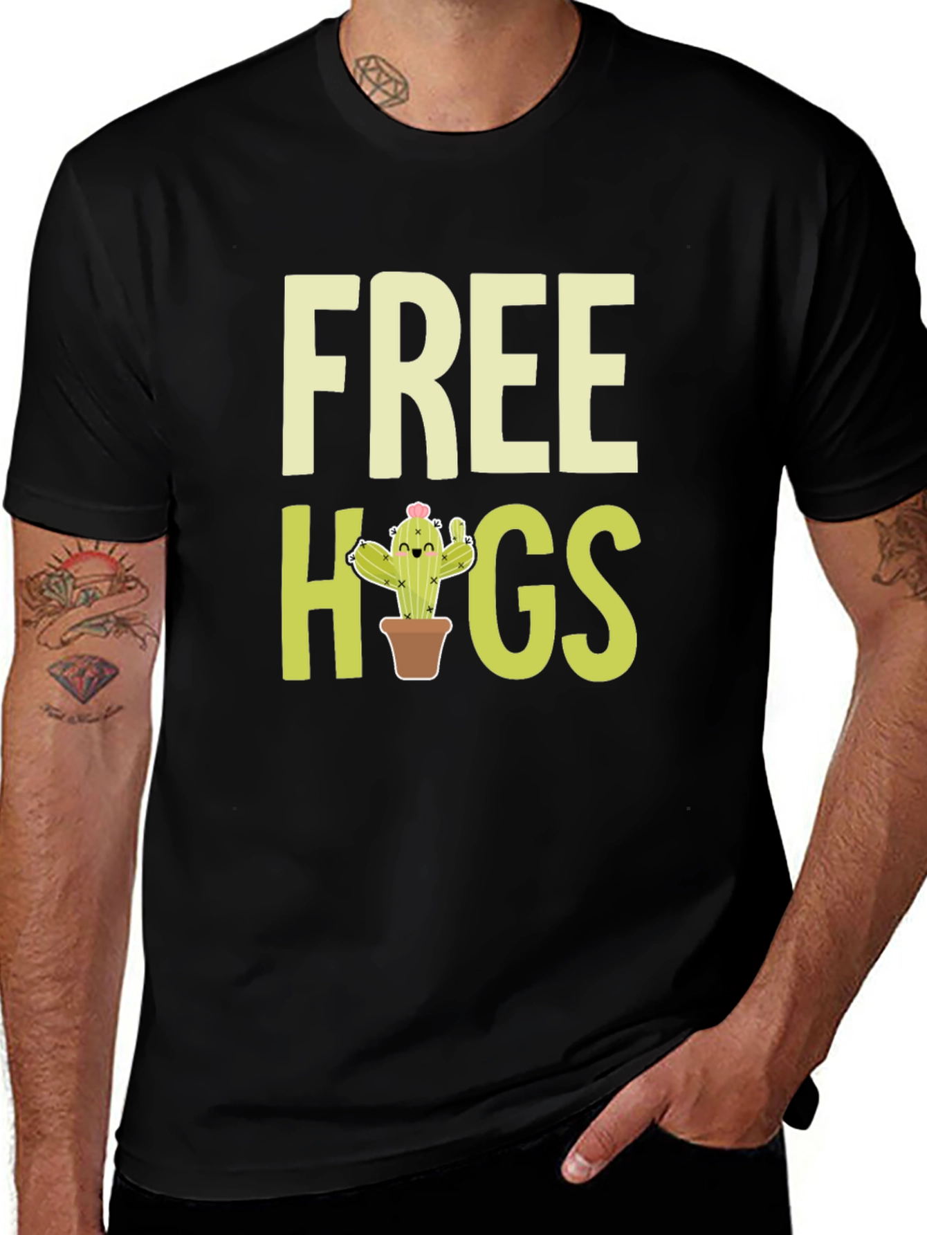 Free Hugs Cactus Graphic T-Shirt