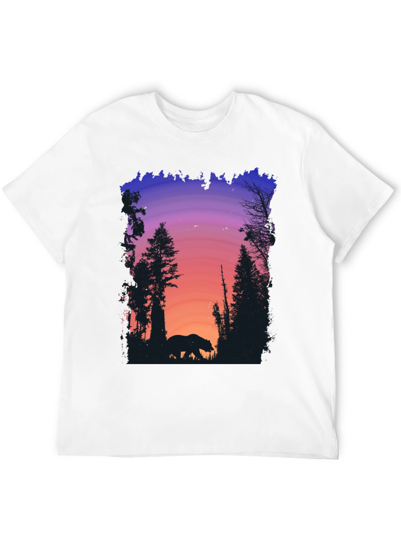 Bear Silhouette Sunset Graphic Tee - Black