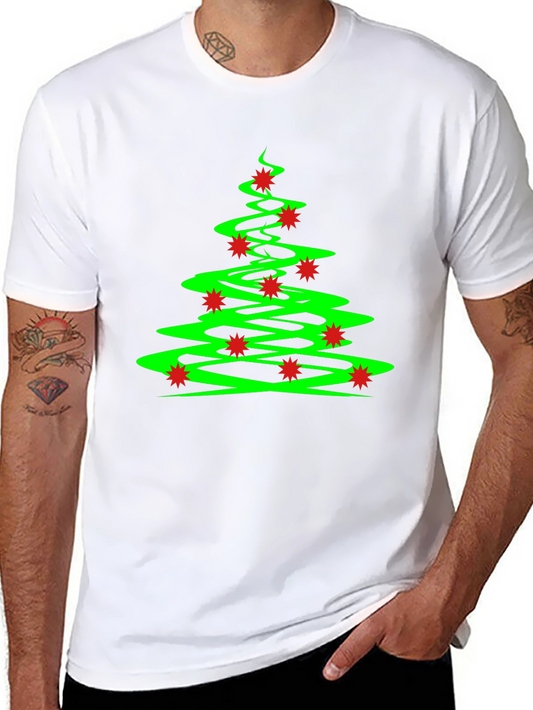 Festive Christmas Tree Graphic Tee - Black Cotton