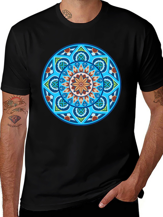 Black T-Shirt with Geometric Mandala Graphic