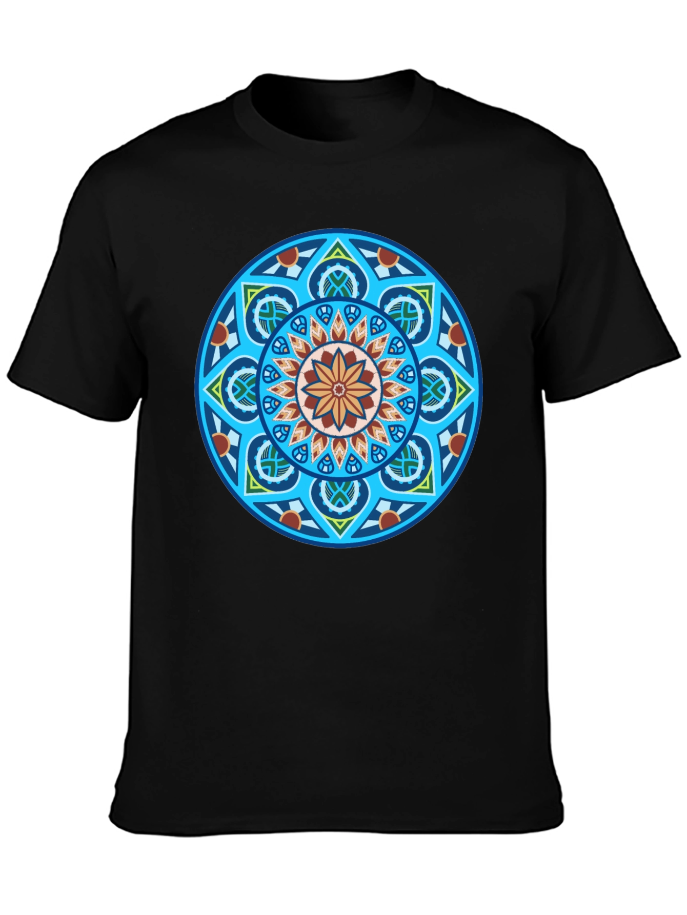 Black T-Shirt with Geometric Mandala Graphic