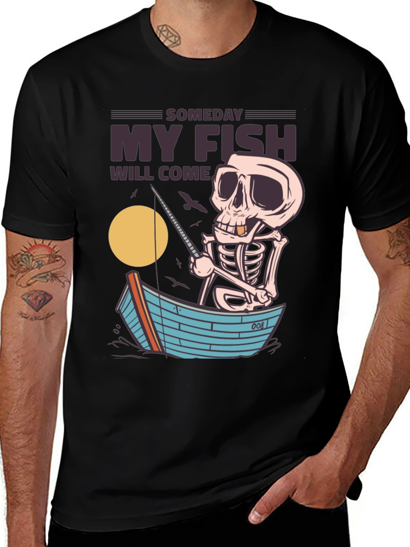 My Fish Will Come Skeleton Fishing T-Shirt