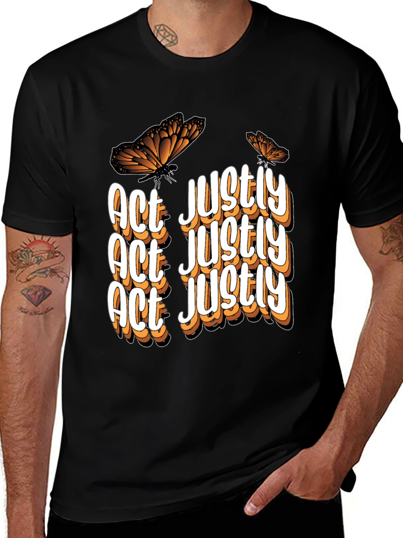 Act Justly Butterfly T-Shirt - Unisex Black Tee