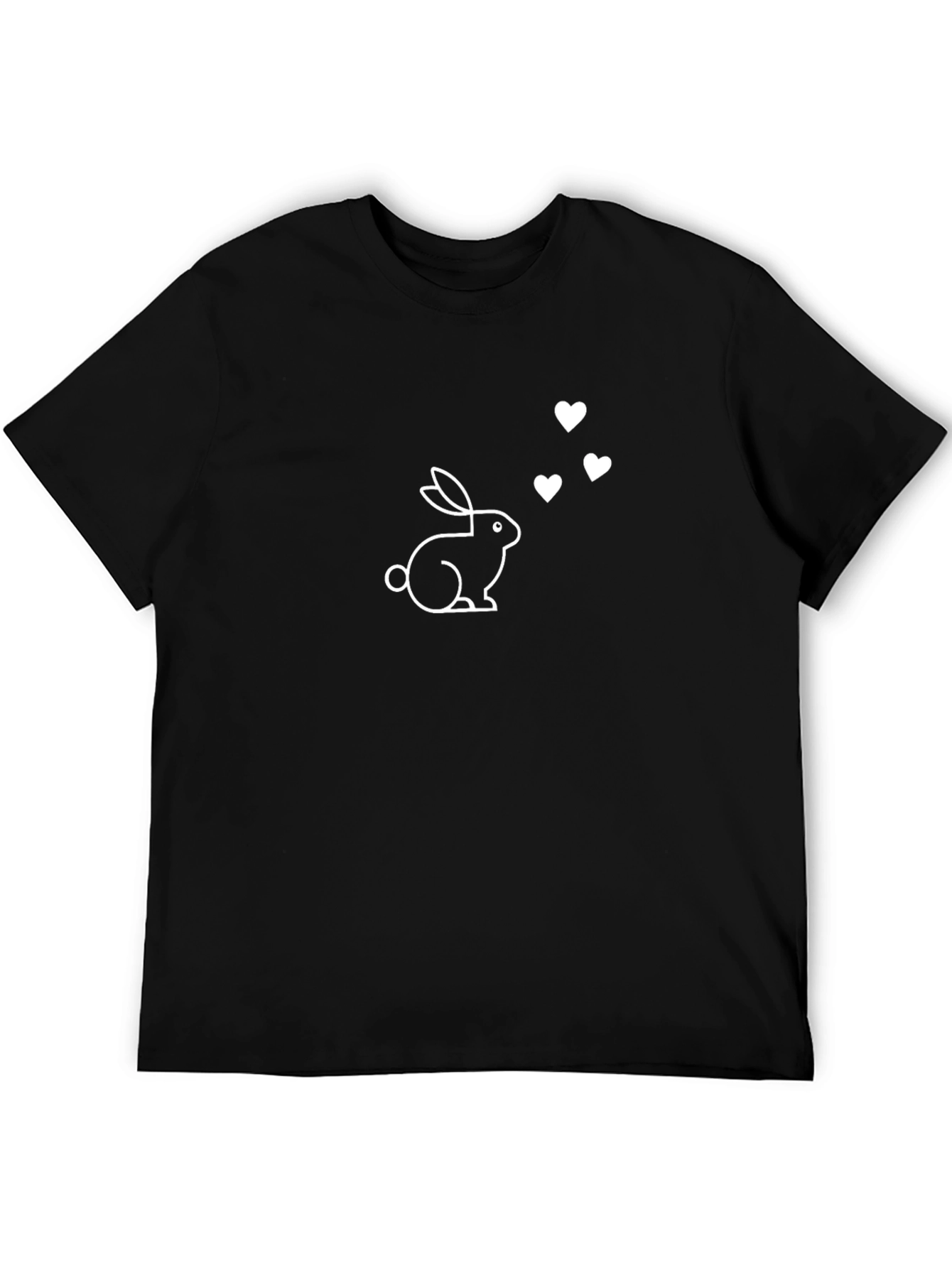 Rabbit Love Graphic T-Shirt - Casual Black Tee