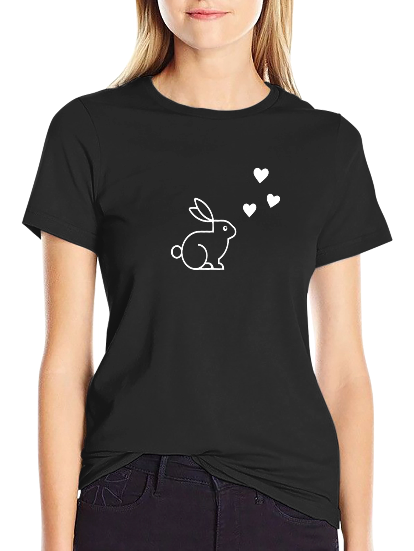 Rabbit Love Graphic T-Shirt - Casual Black Tee