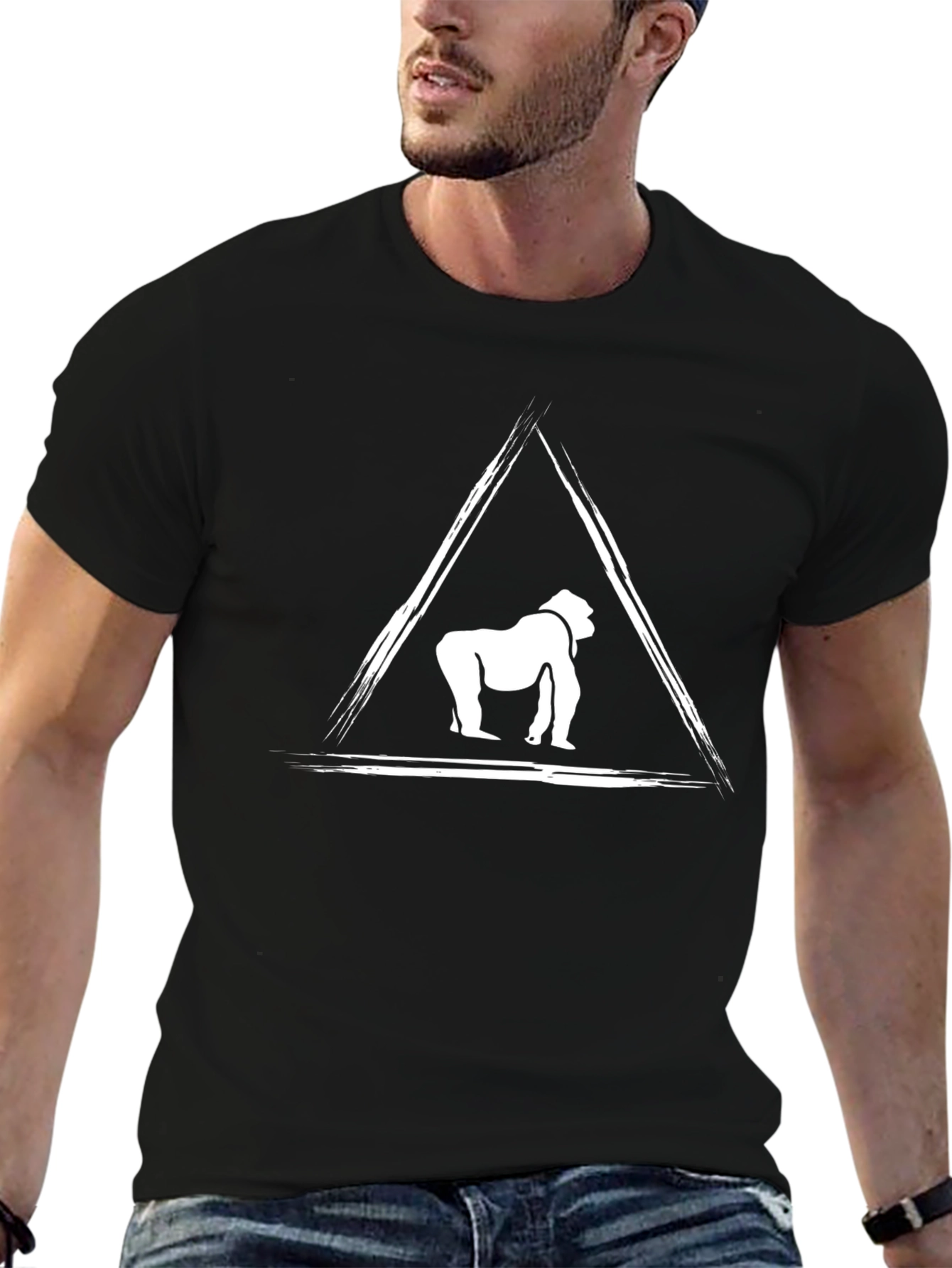 Gorilla Triangle Graphic Tee - Black Cotton T-Shirt