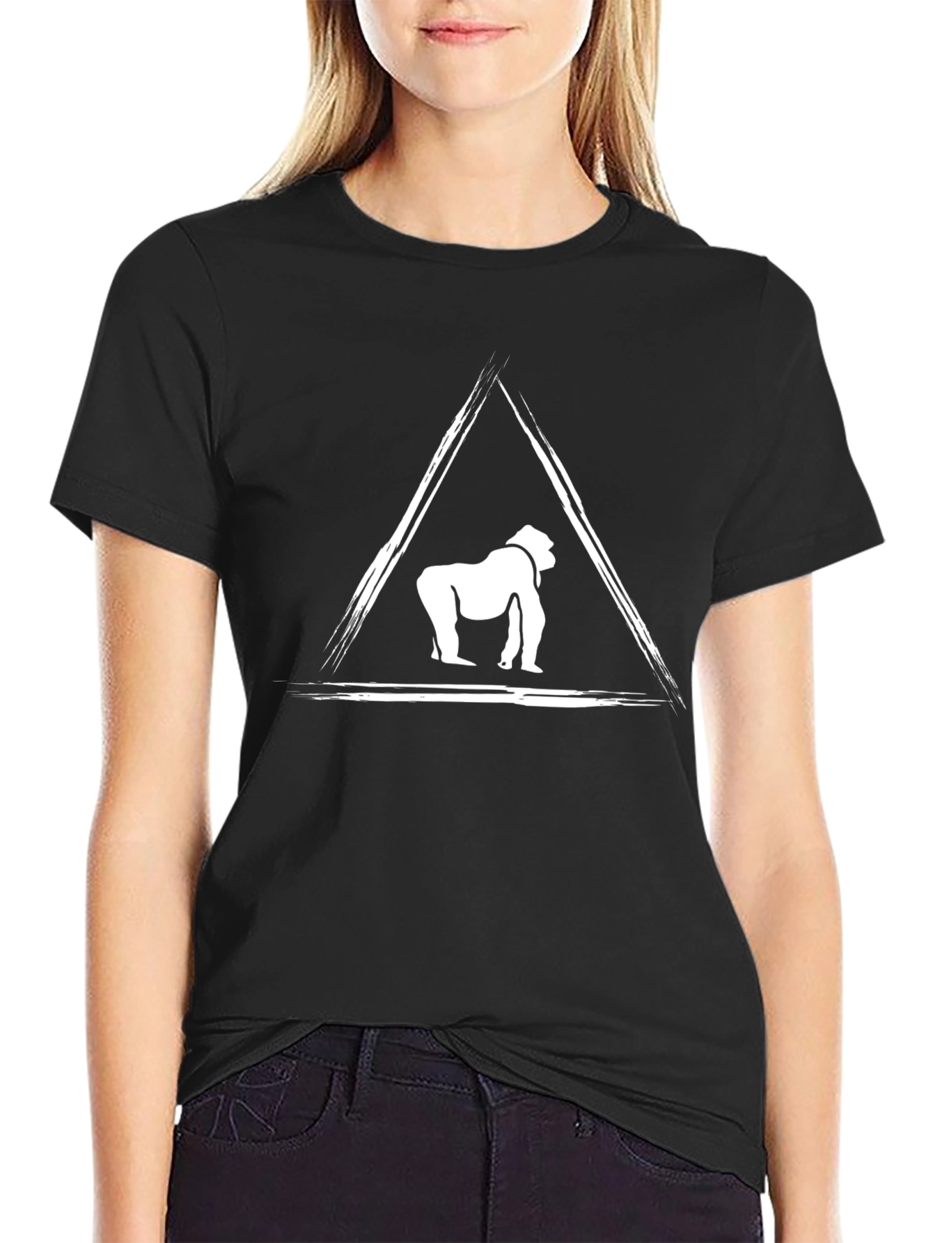 Gorilla Triangle Graphic Tee - Black Cotton T-Shirt