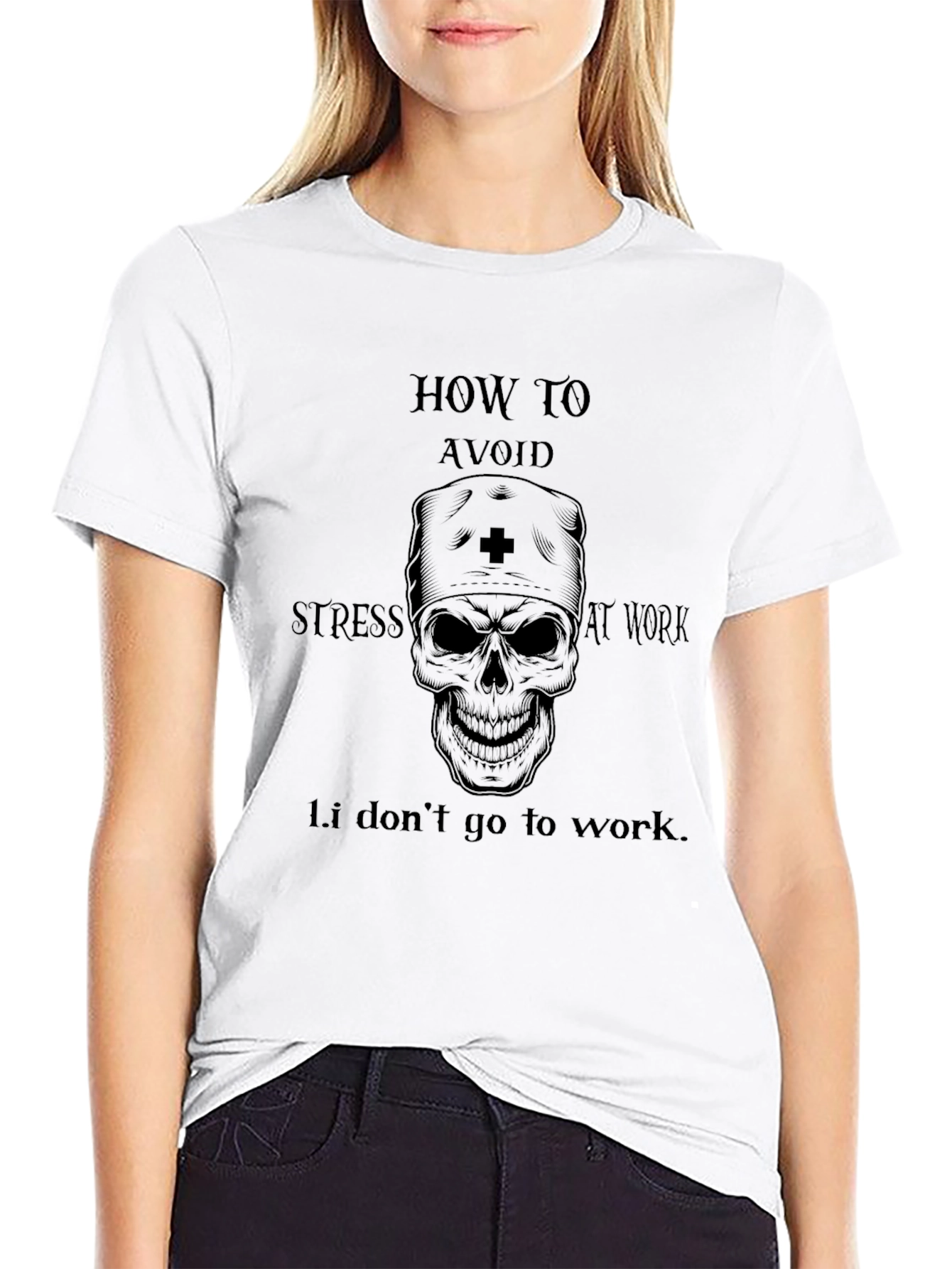 Humorous Avoid Stress Skull Graphic T-Shirt