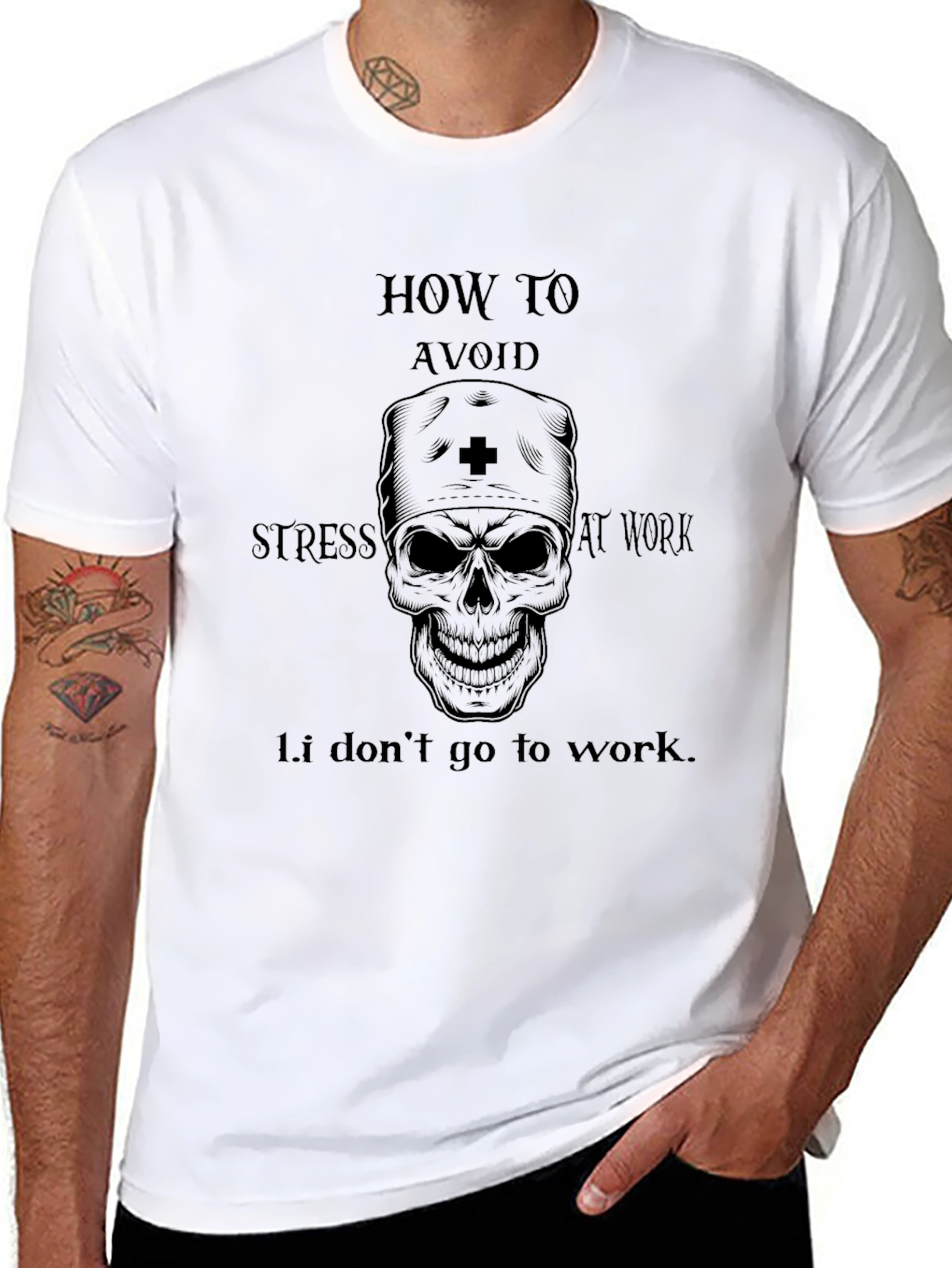 Humorous Avoid Stress Skull Graphic T-Shirt