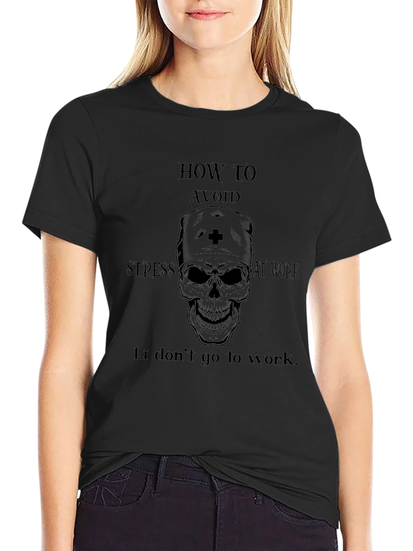 Humorous Avoid Stress Skull Graphic T-Shirt