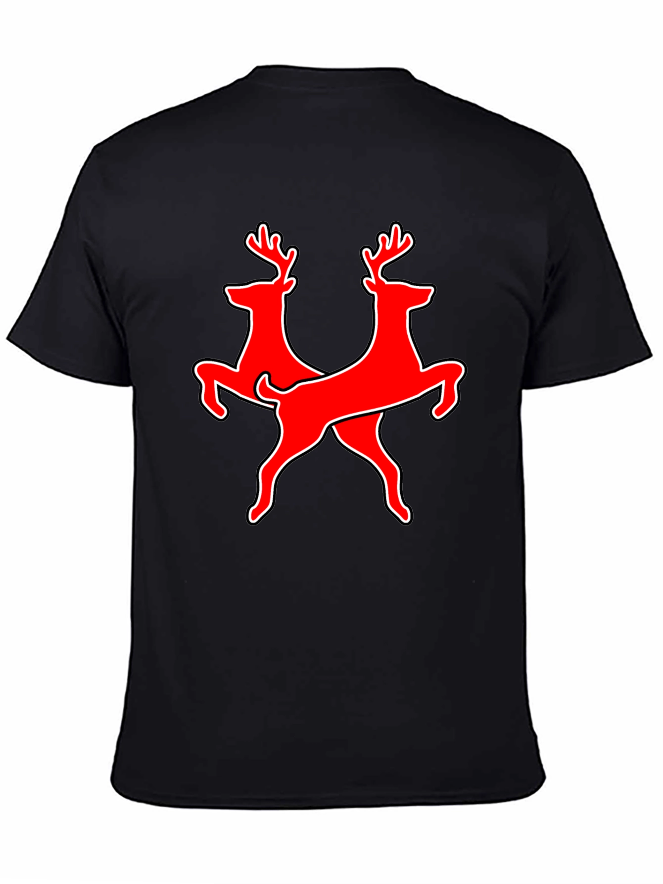 Twin Deer Graphic Tee - Black Cotton T-Shirt