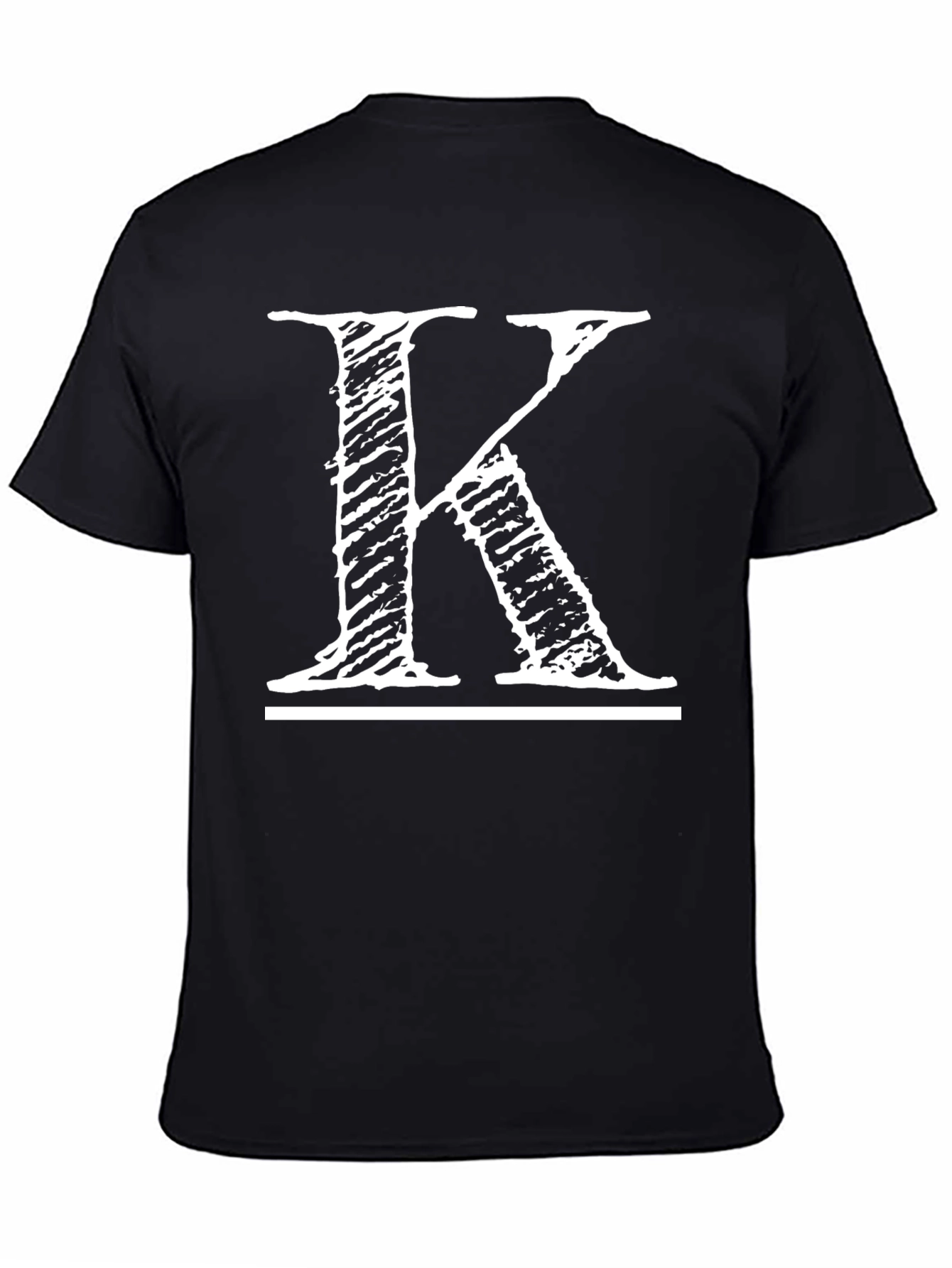 Distressed Letter K Graphic Tee - Casual Black T-Shirt