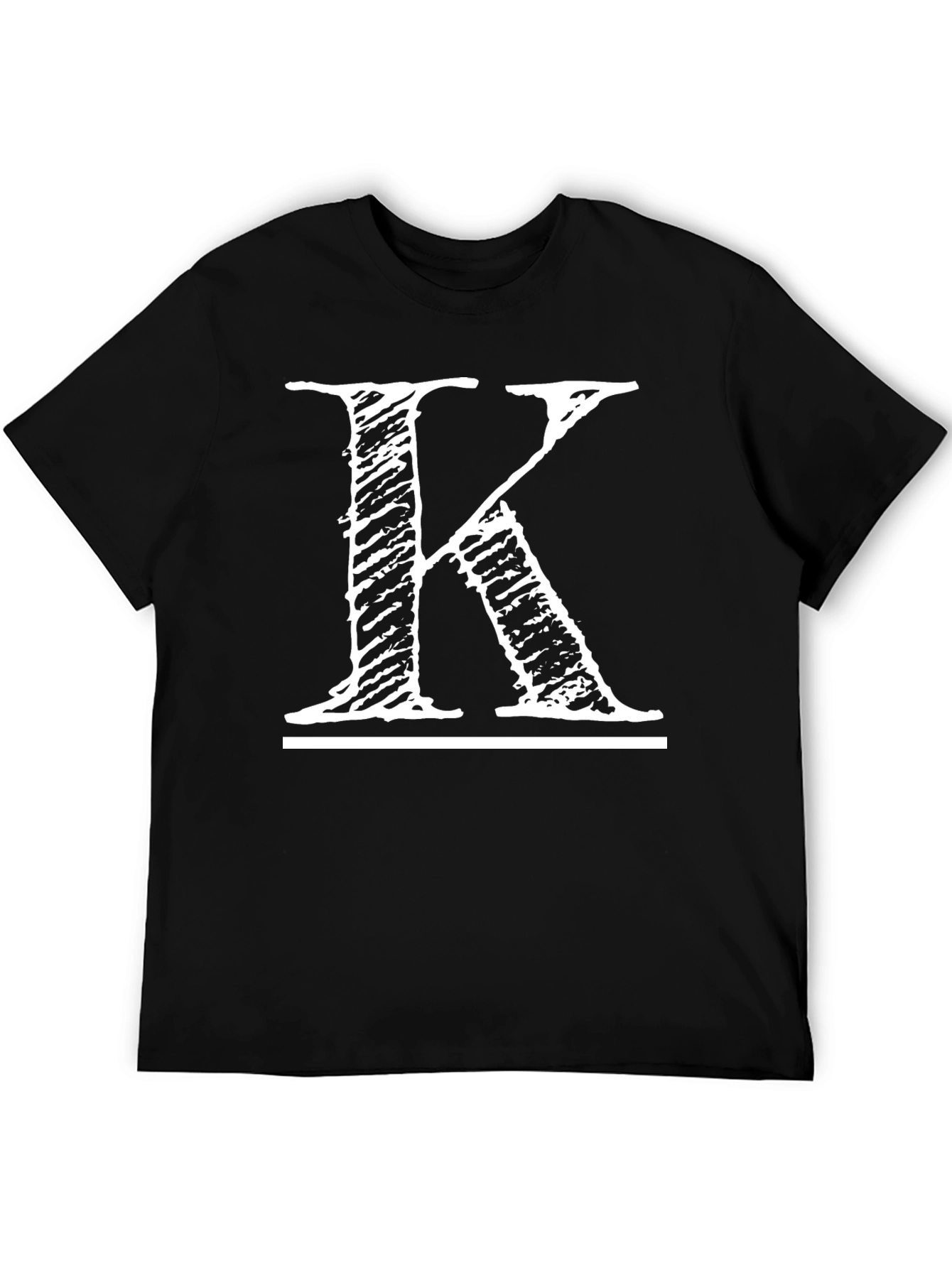 Distressed Letter K Graphic Tee - Casual Black T-Shirt