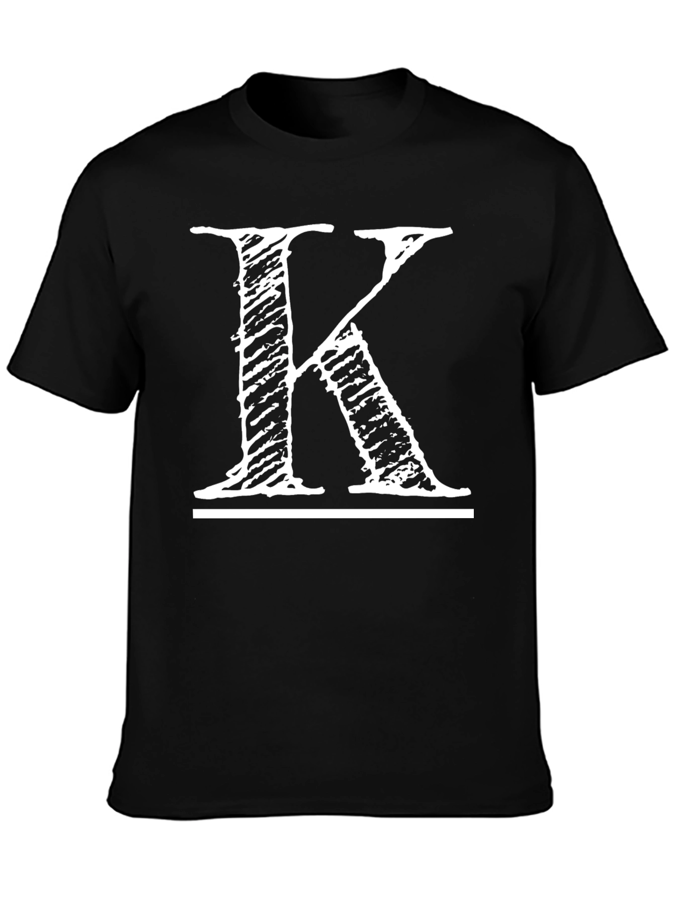 Distressed Letter K Graphic Tee - Casual Black T-Shirt