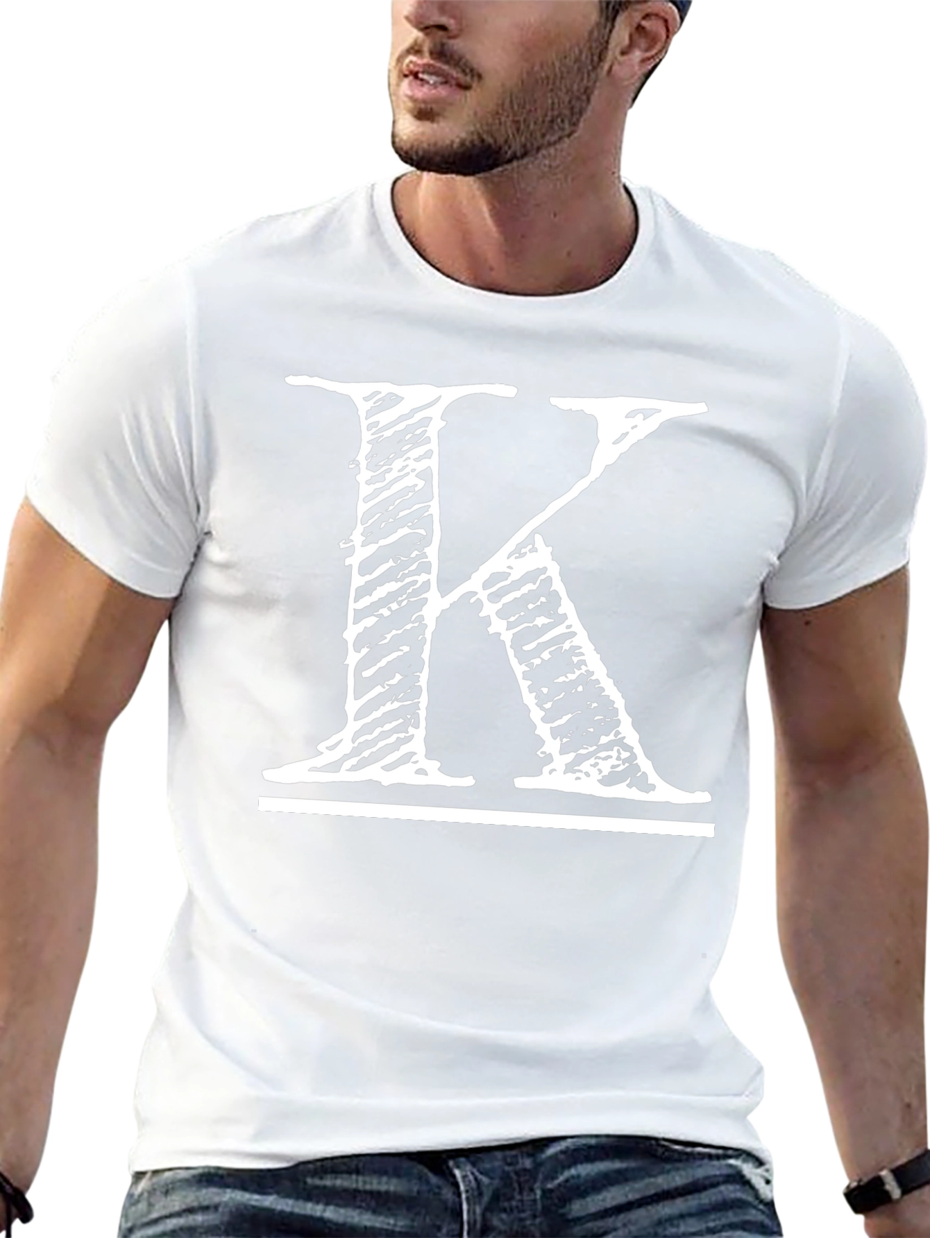 Distressed Letter K Graphic Tee - Casual Black T-Shirt