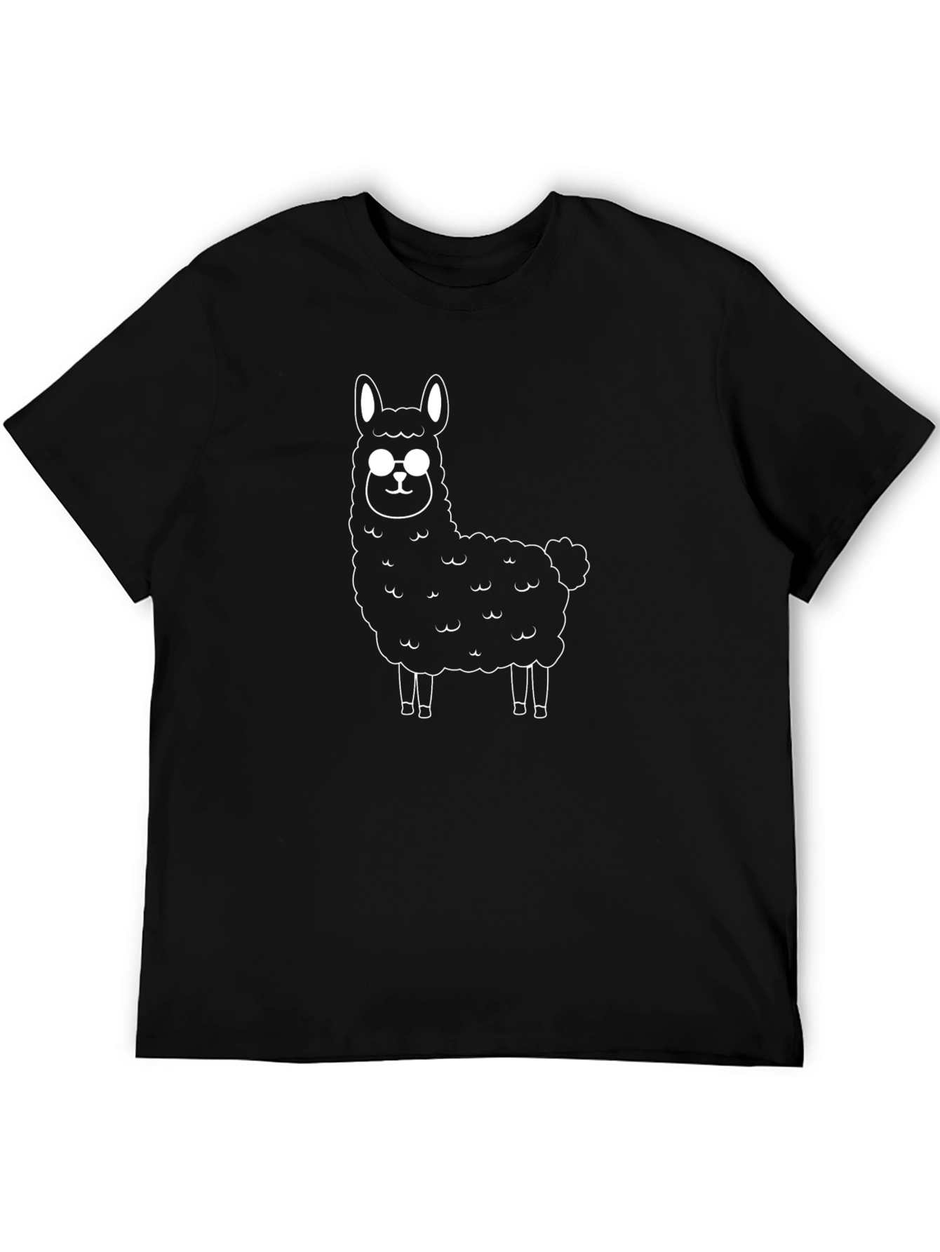 Llama with Glasses Graphic Tee - Black Cotton