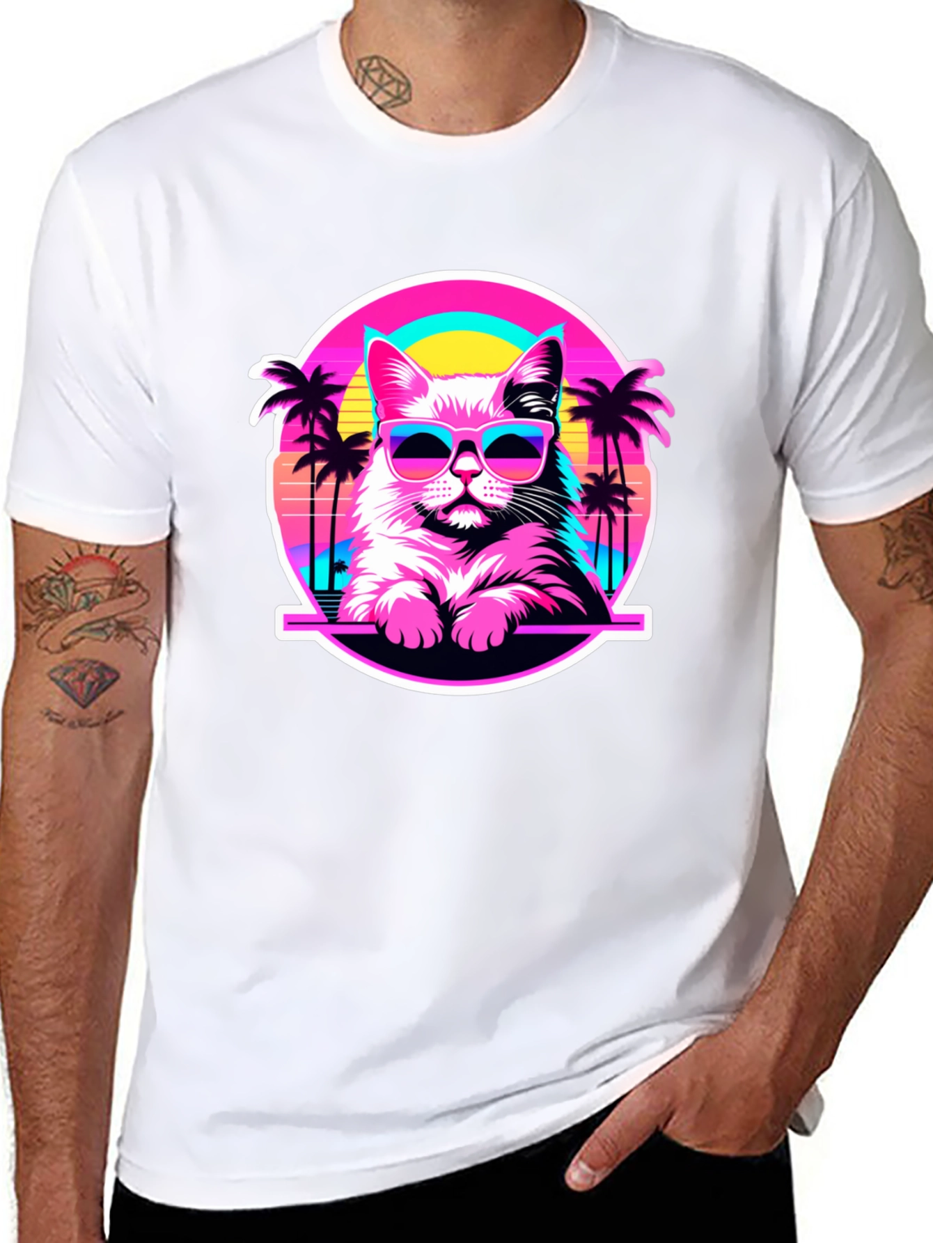 Retro Cat T-Shirt - 80s Style Kitty