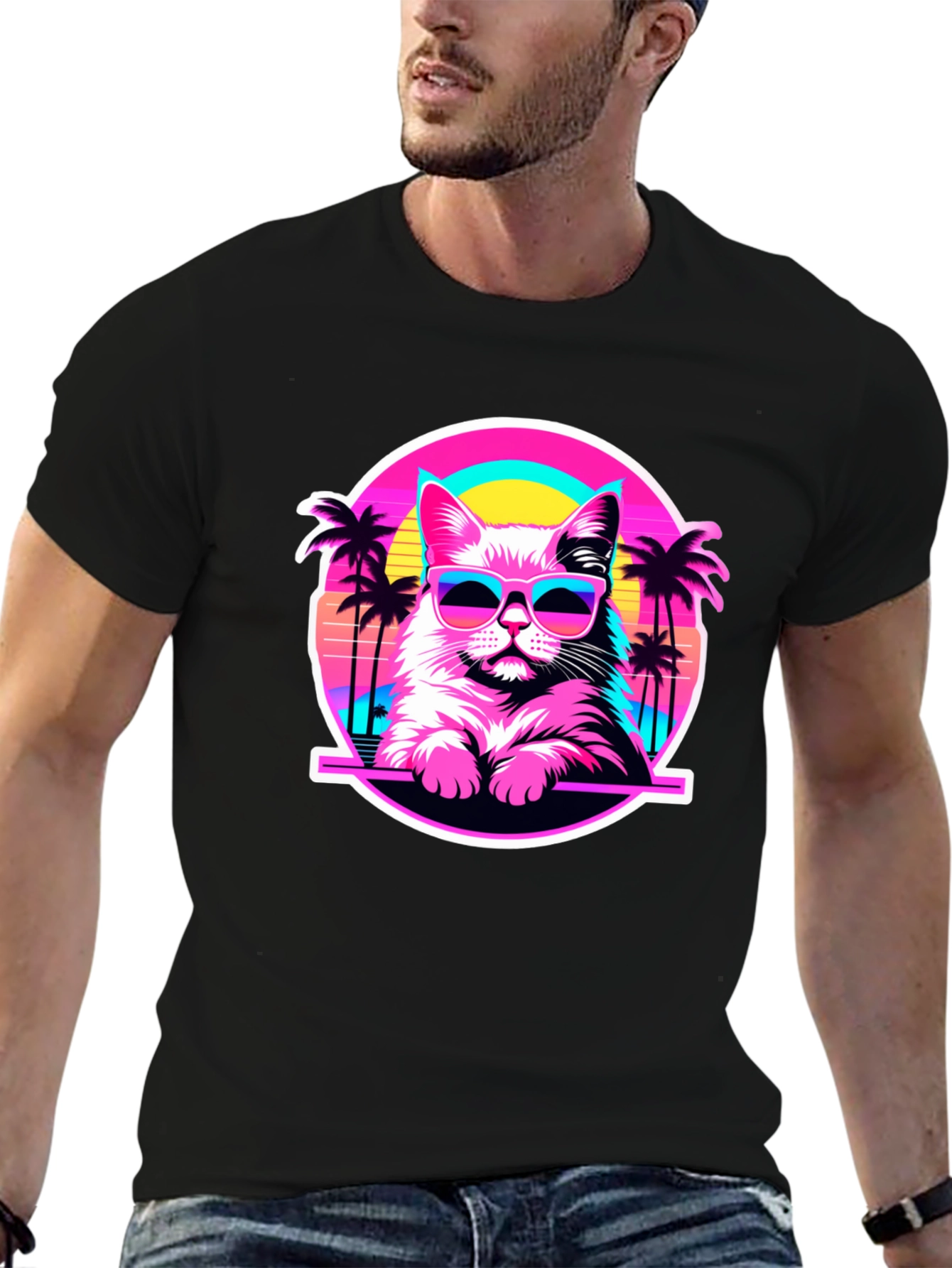 Retro Cat T-Shirt - 80s Style Kitty