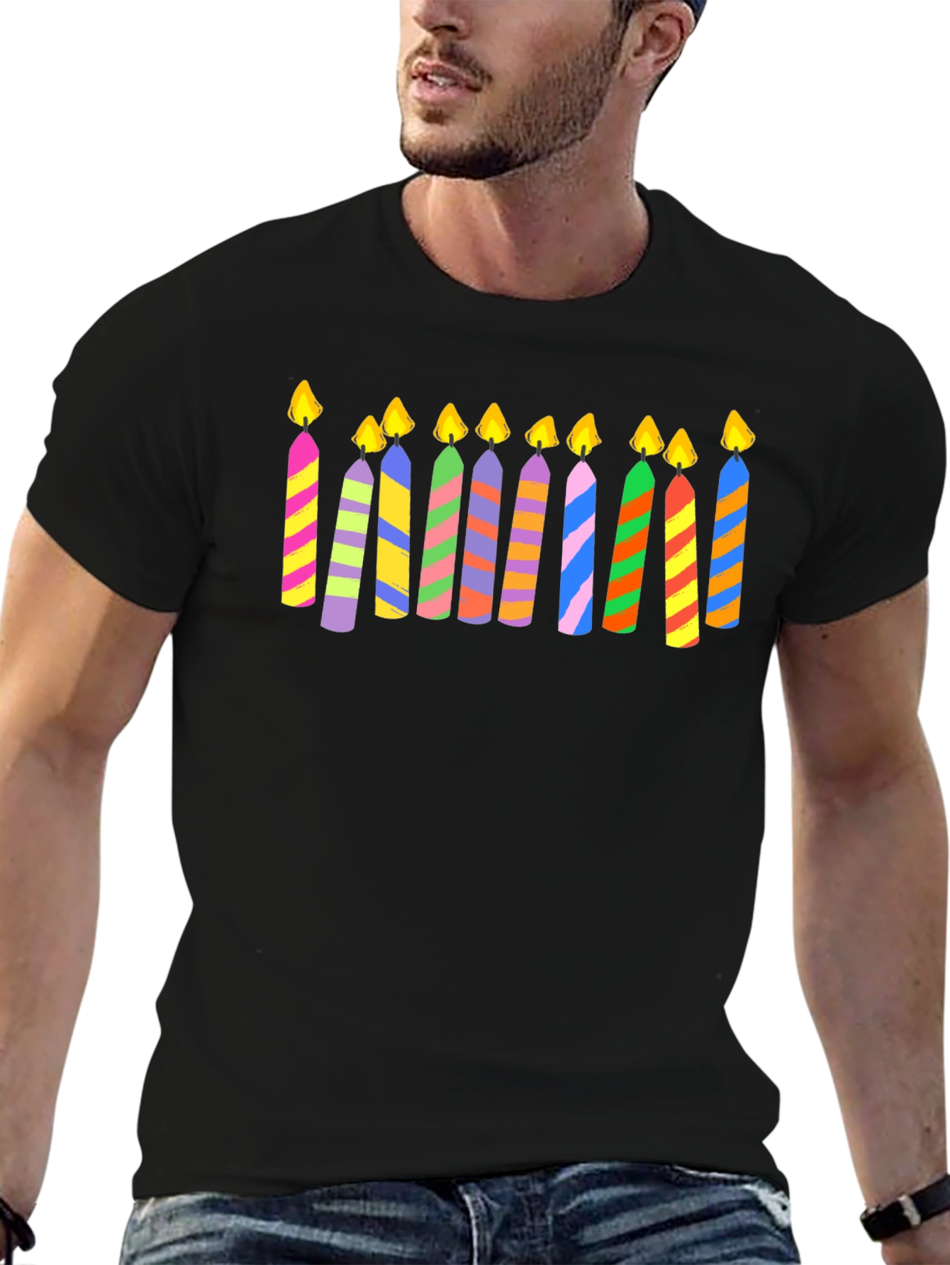 Festive Striped Birthday Candle T-Shirt