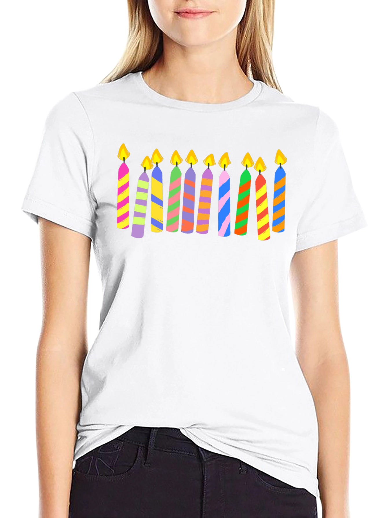 Festive Striped Birthday Candle T-Shirt