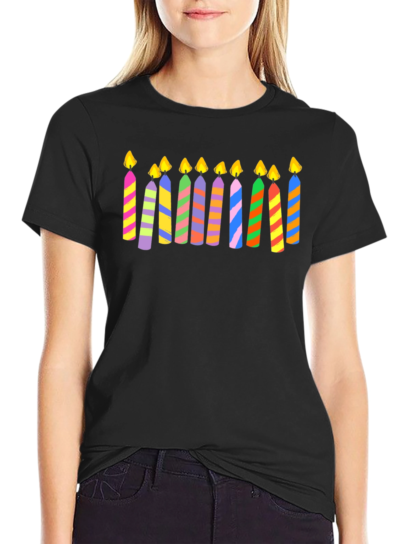Festive Striped Birthday Candle T-Shirt