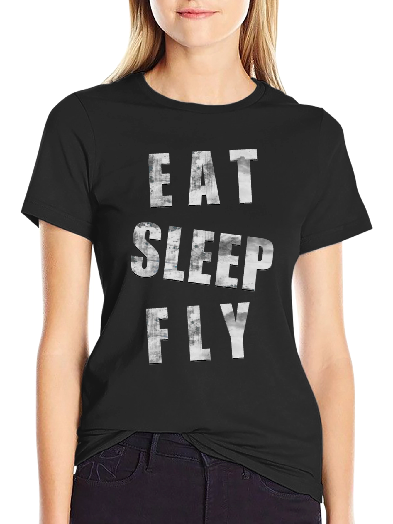 Eat Sleep Fly Graphic Tee - Black Cotton T-Shirt