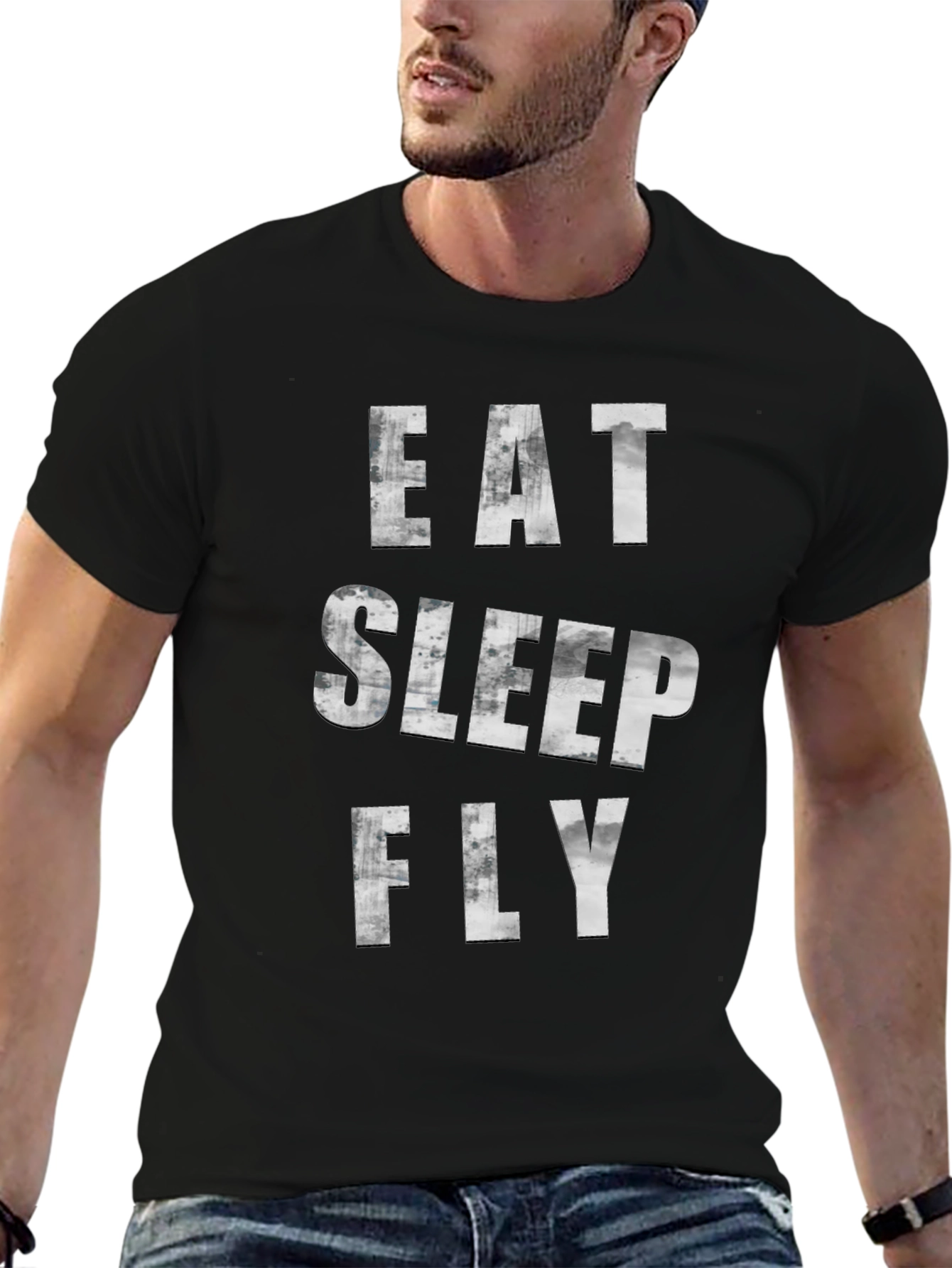 Eat Sleep Fly Graphic Tee - Black Cotton T-Shirt