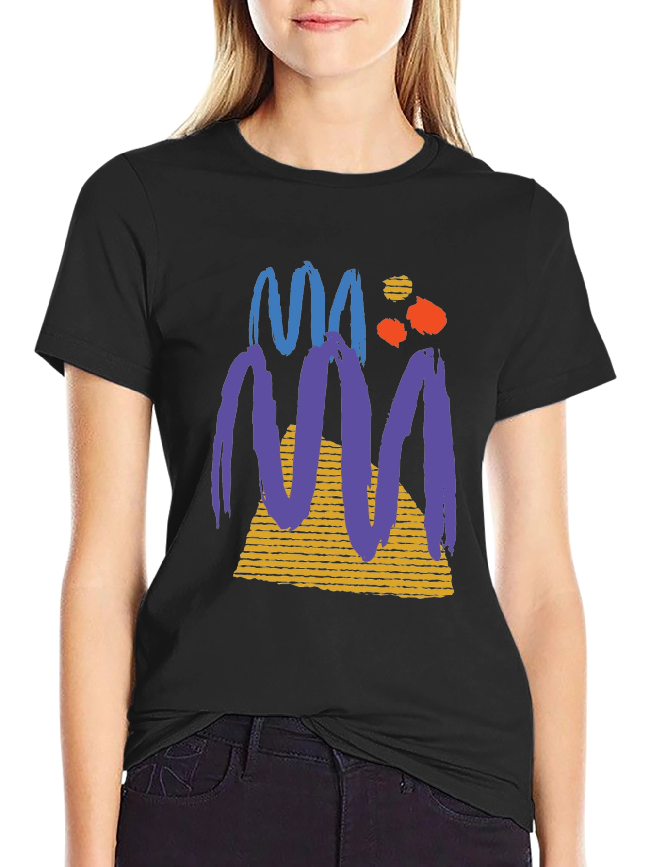 Abstract Graphic Tee - Black Cotton Casual T-Shirt