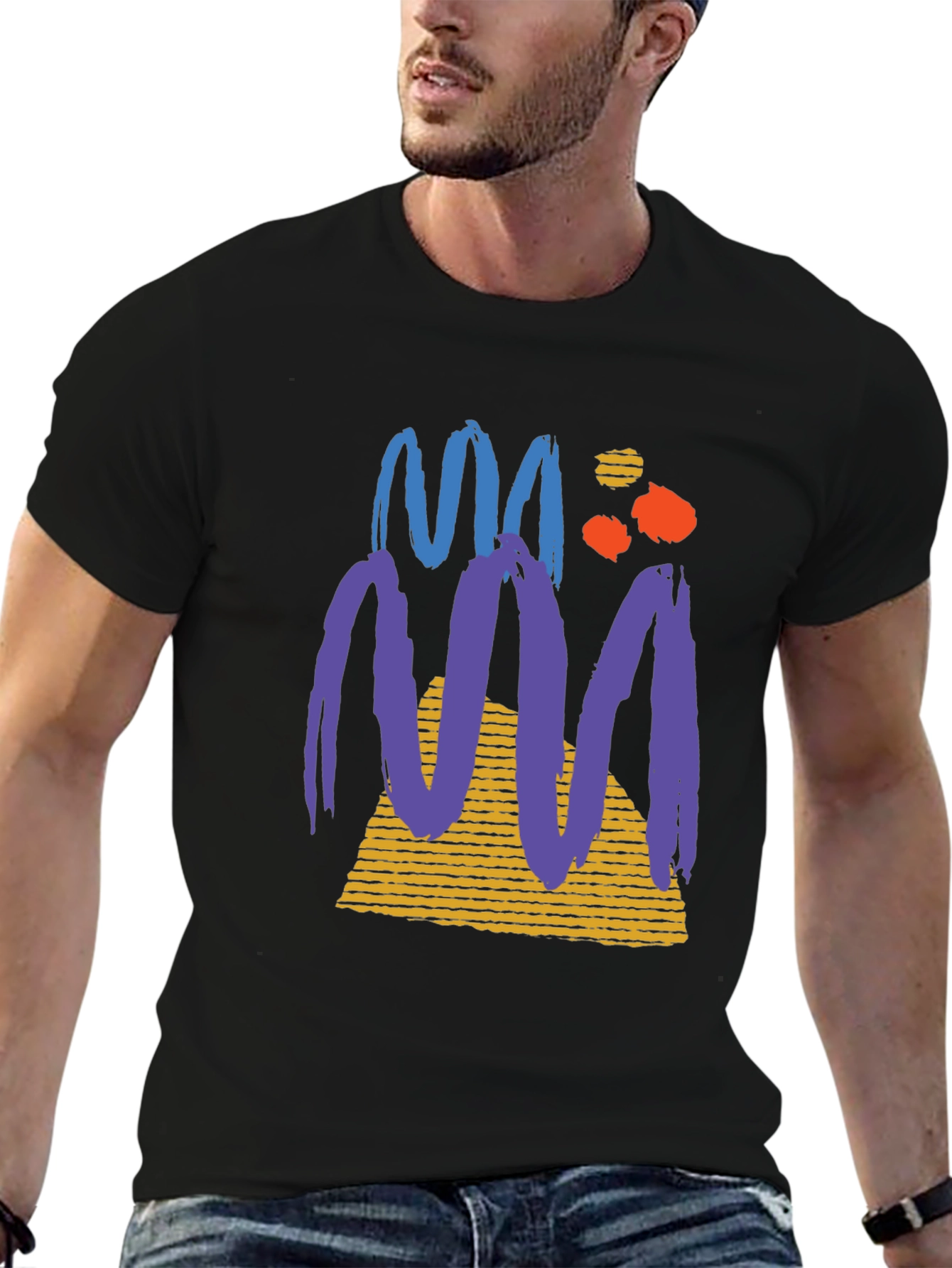 Abstract Graphic Tee - Black Cotton Casual T-Shirt