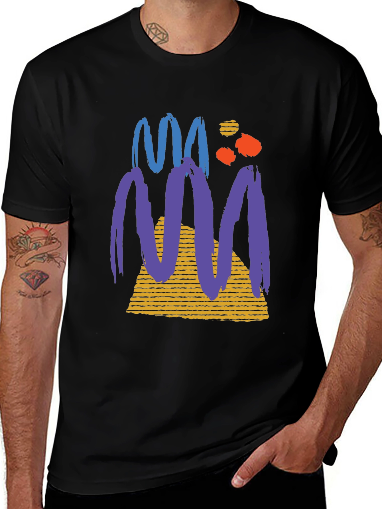 Abstract Graphic Tee - Black Cotton Casual T-Shirt