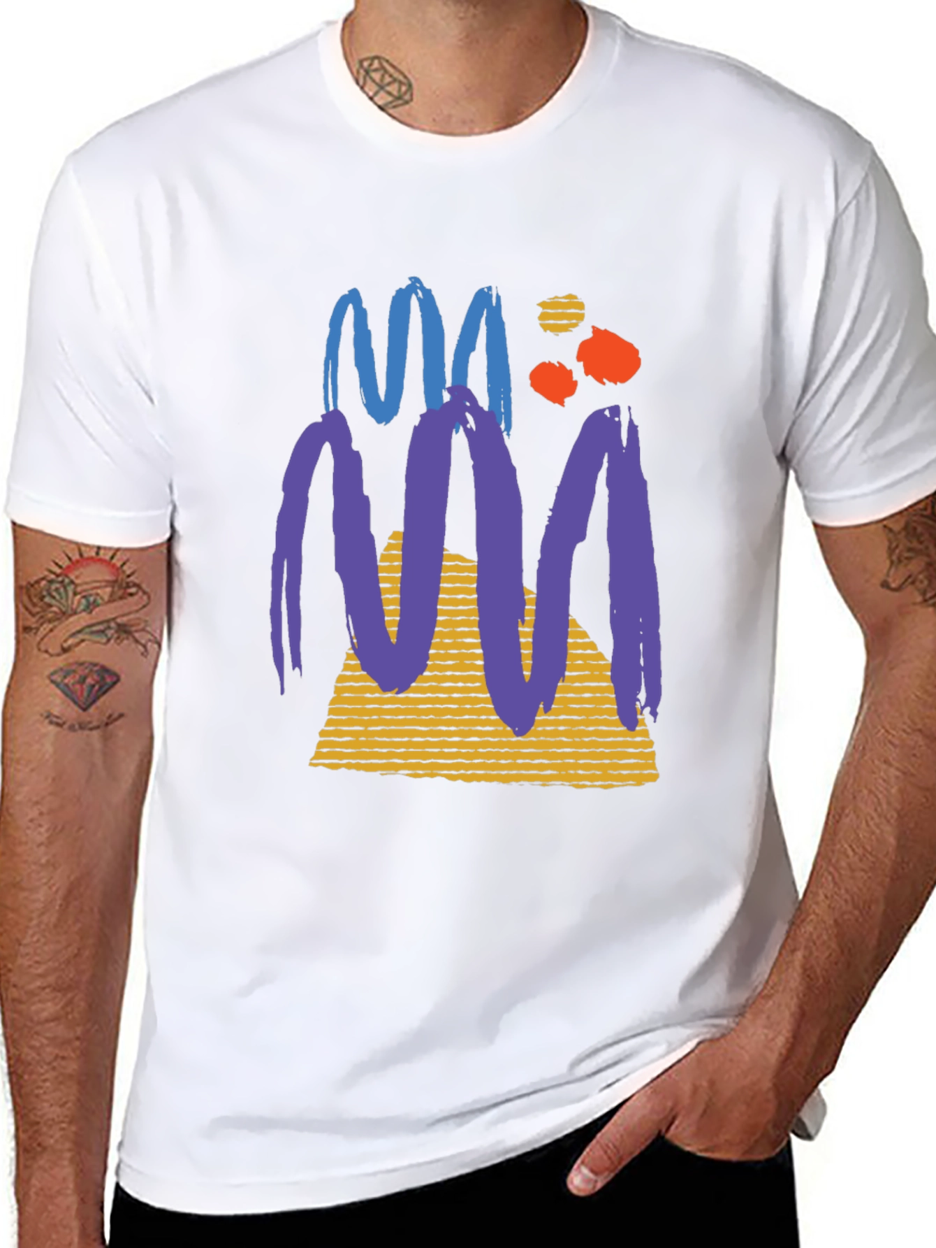 Abstract Graphic Tee - Black Cotton Casual T-Shirt
