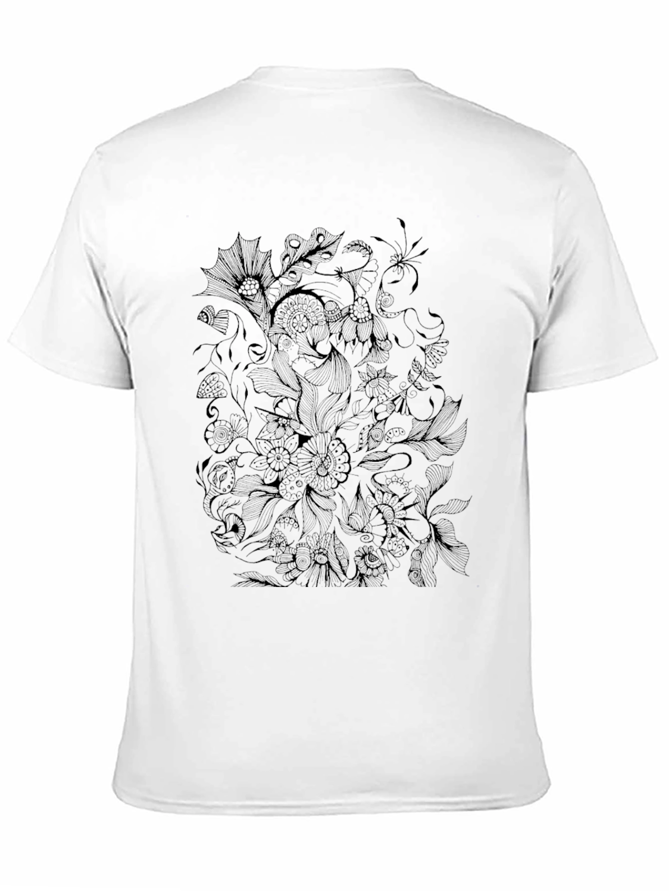 Black Floral Doodle Tee - Unique Graphic Print