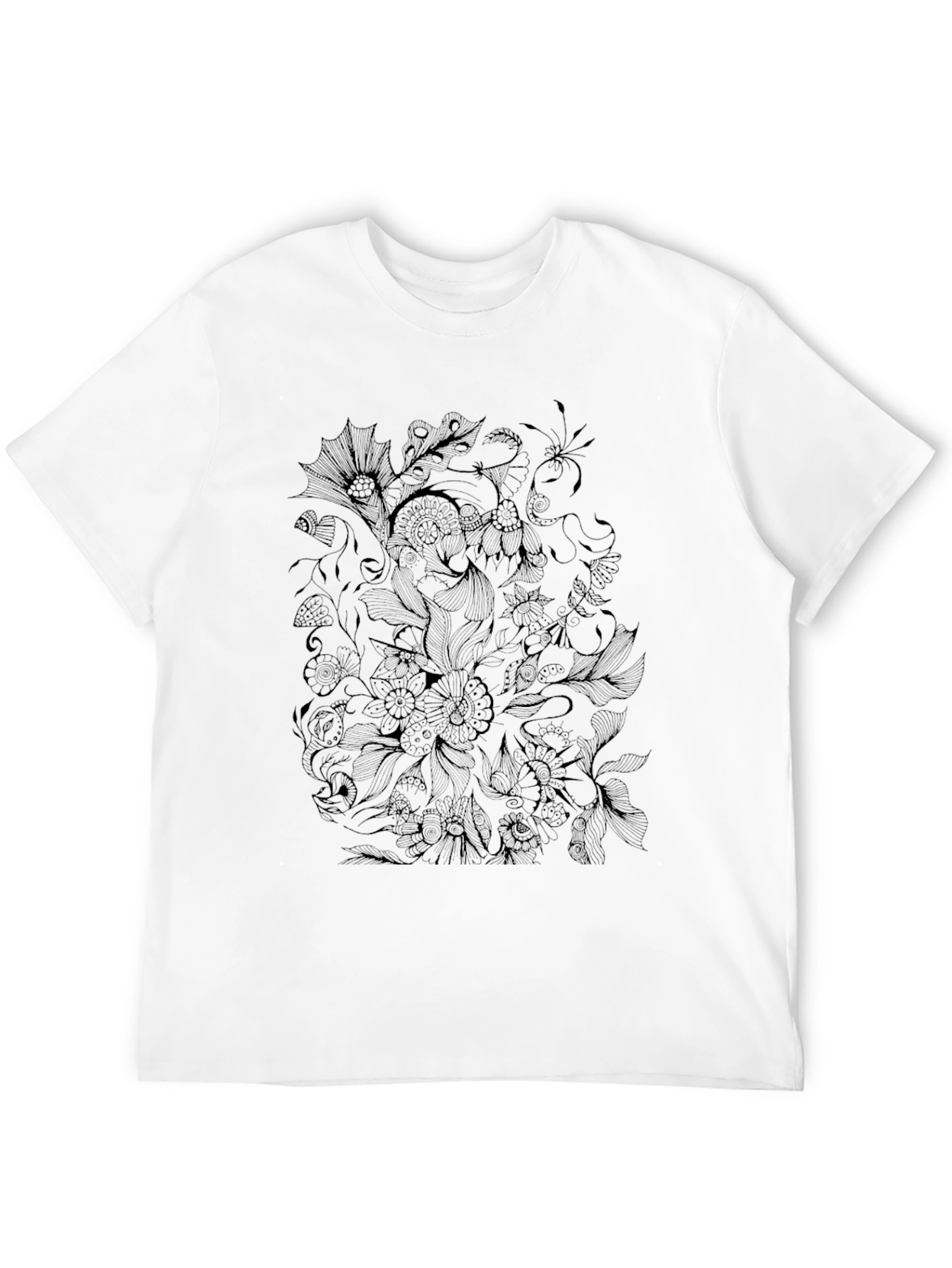 Black Floral Doodle Tee - Unique Graphic Print
