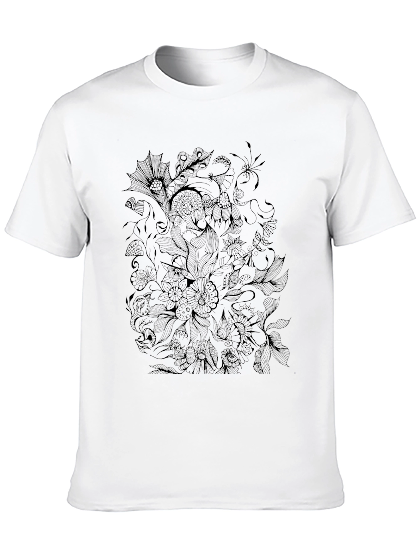 Black Floral Doodle Tee - Unique Graphic Print